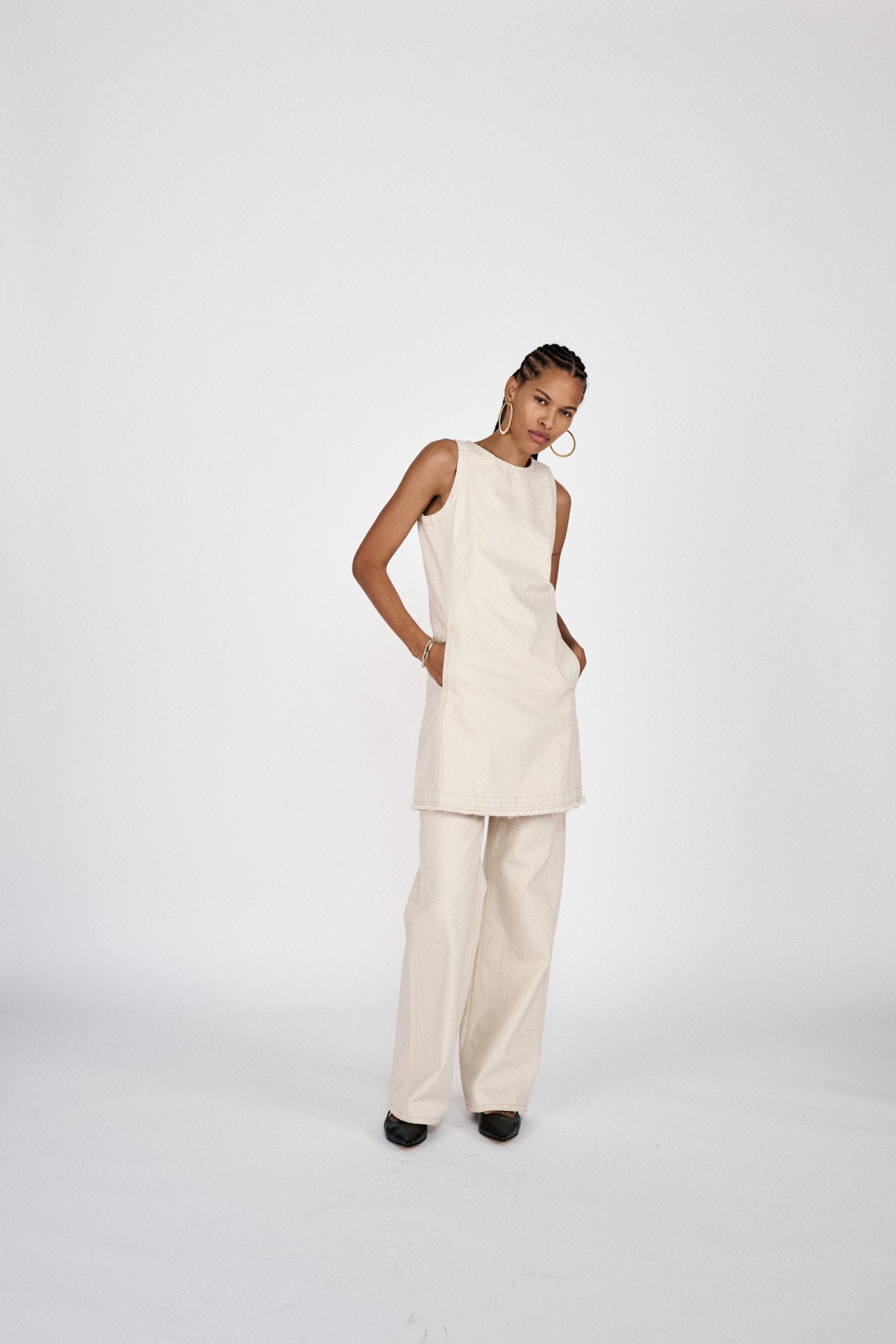 Fellini - Denim ecru straight pants I Ecru 4 - Rabens Saloner - DK