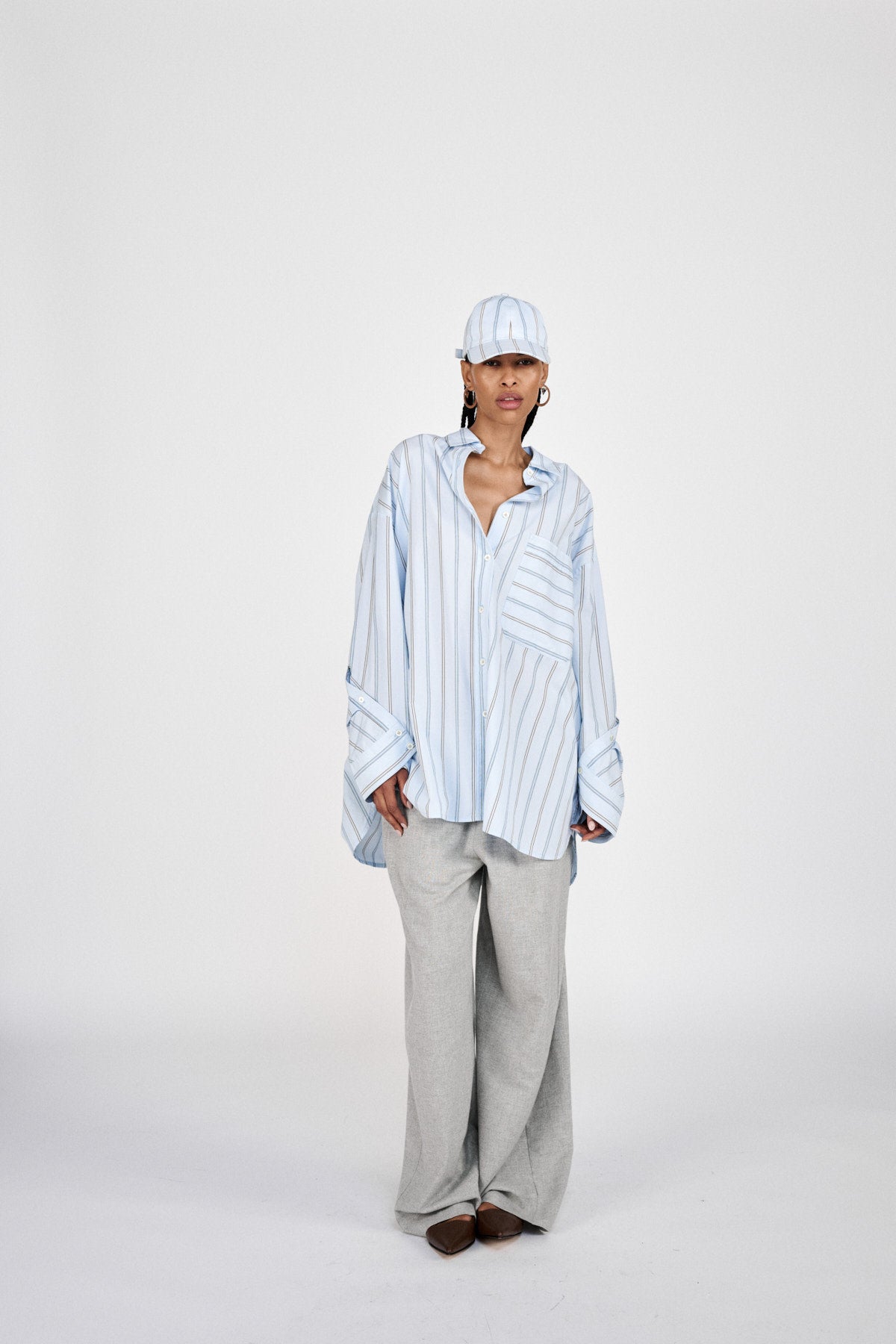 Bobbies - Reverse stripe oversized shirt I Blue pyjama stripe 5 - Rabens Saloner - DK