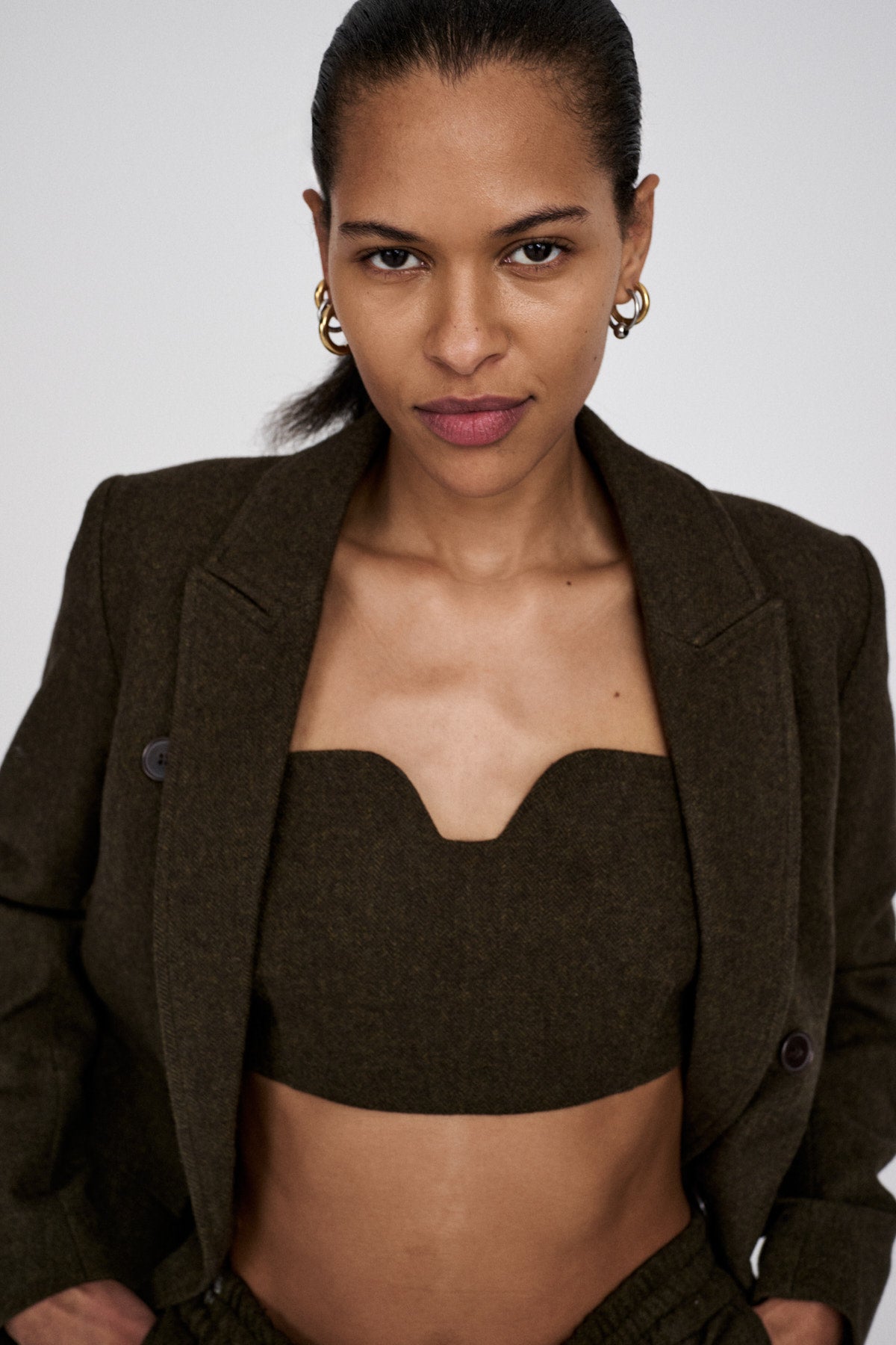 Luh - Mini herringbone bandeau top I Dark brown 2 - Rabens Saloner - DK