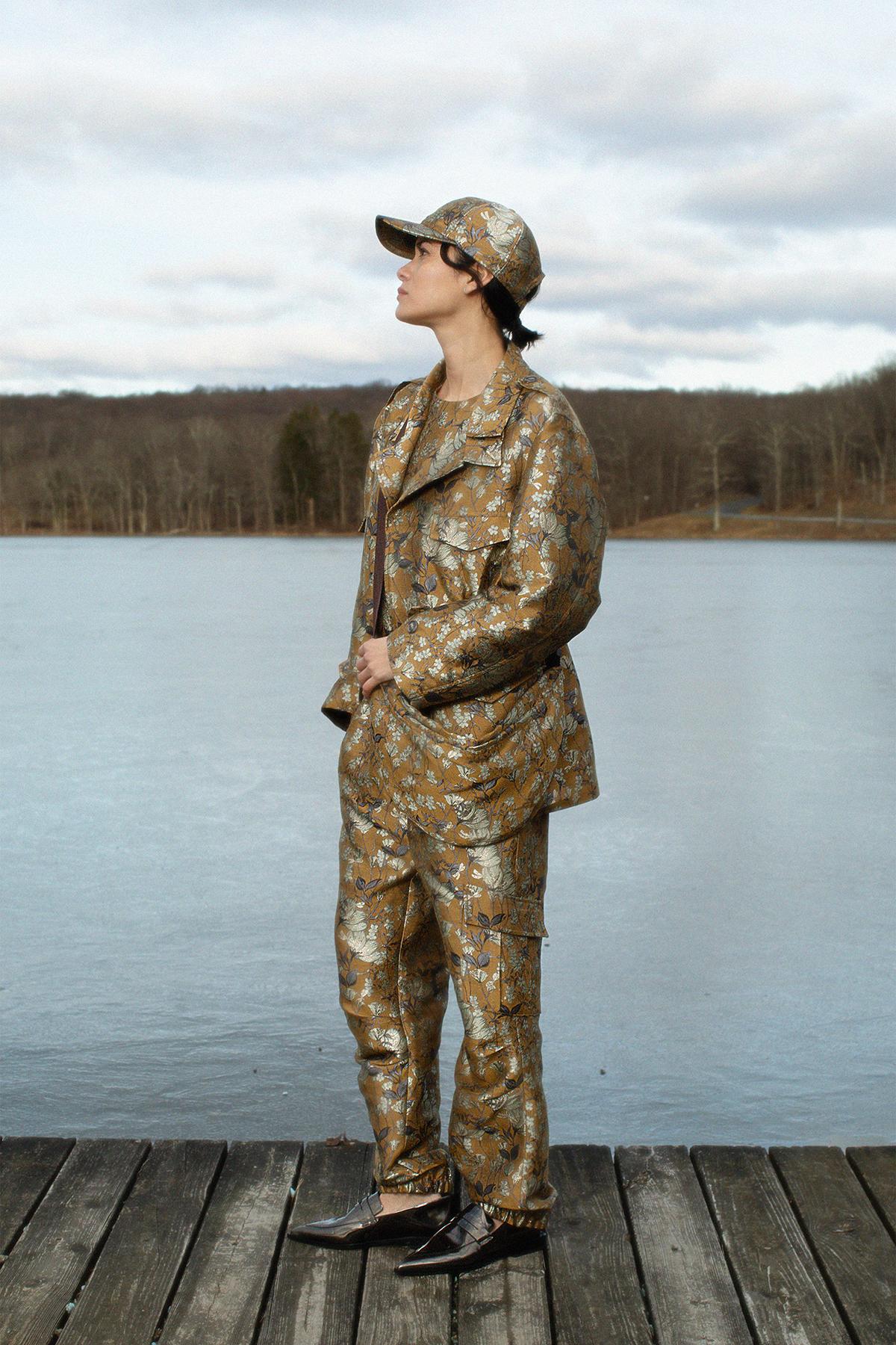 Achola - Ottoman jacquard cargo pants I Golden combo 7 - Rabens Saloner - DK
