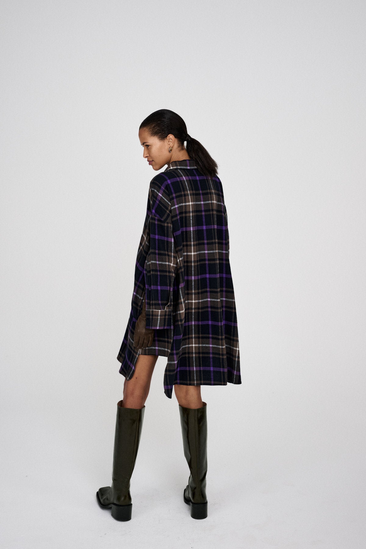 Hardis - Giant check kaftan I Purple check combo 3 - Rabens Saloner - DK