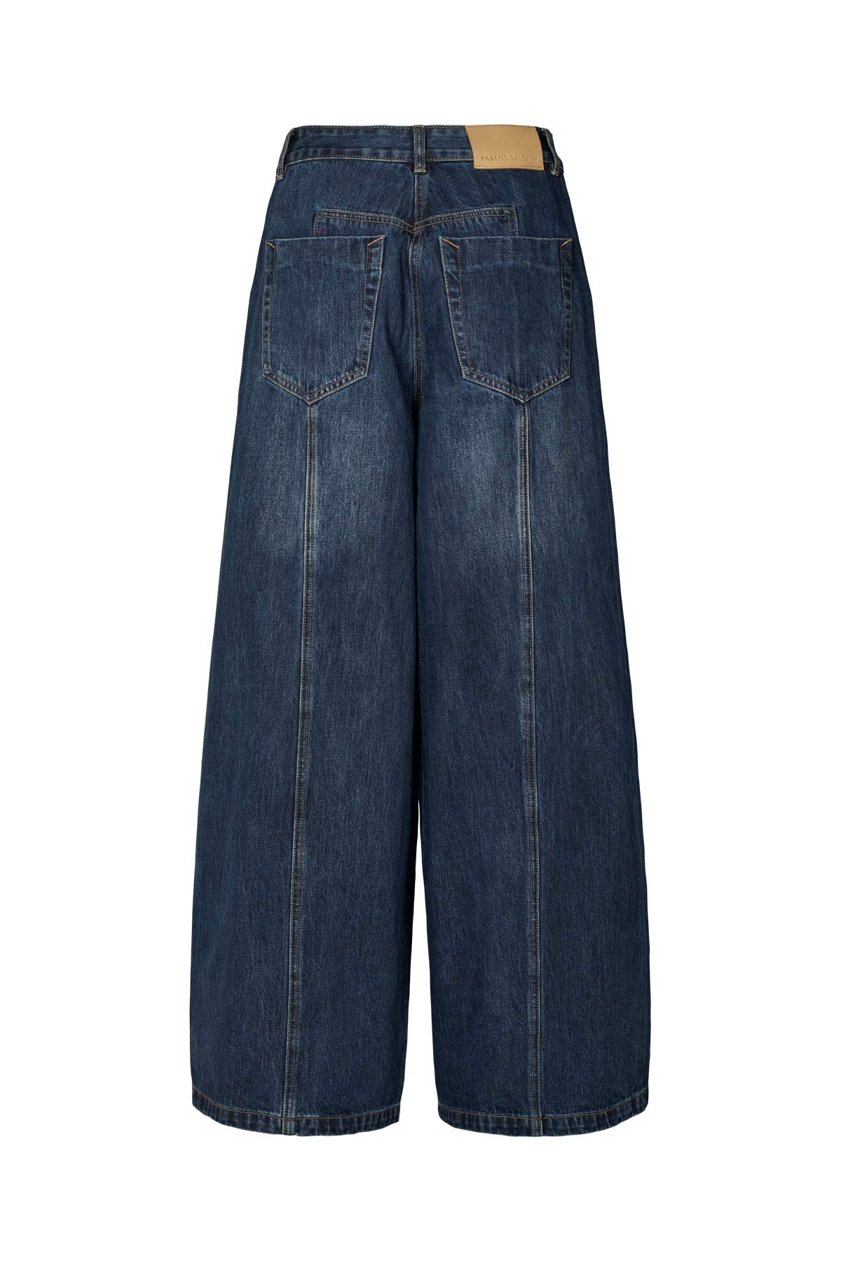 Lane - Patchwork denim wide leg pants I Dark washed indigo 4 - Rabens Saloner - DK