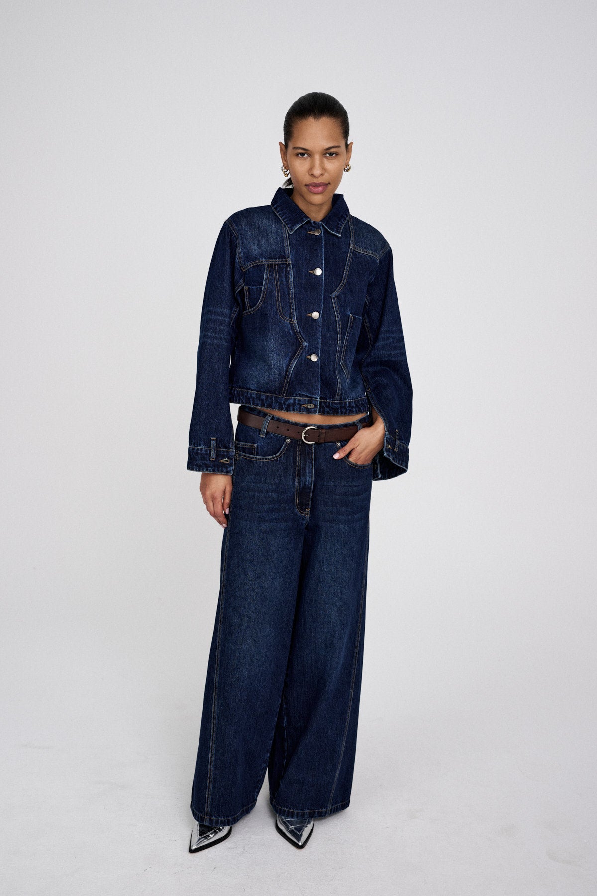 Lane - Patchwork denim wide leg pants I Dark washed indigo 1 - Rabens Saloner - DK
