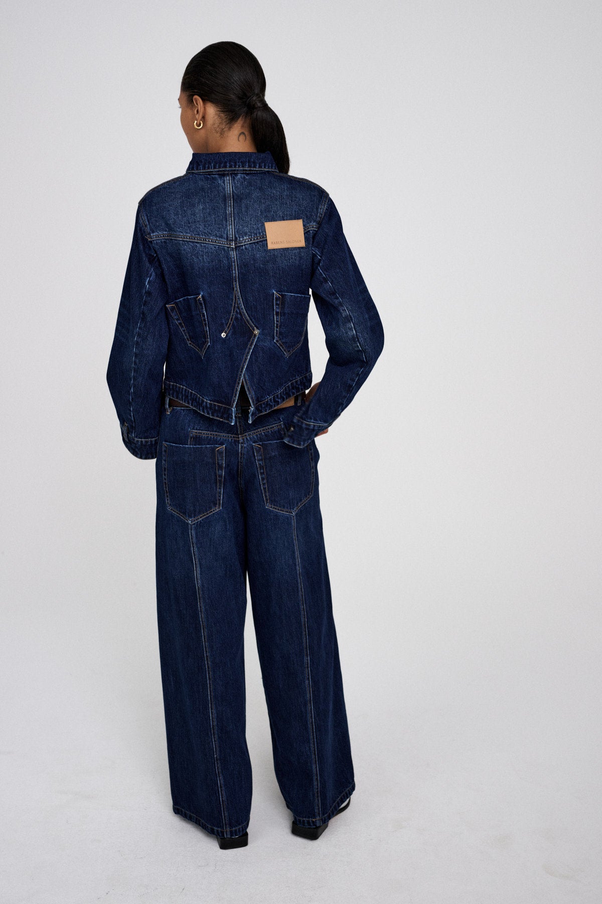 Lane - Patchwork denim wide leg pants I Dark washed indigo 2 - Rabens Saloner - DK