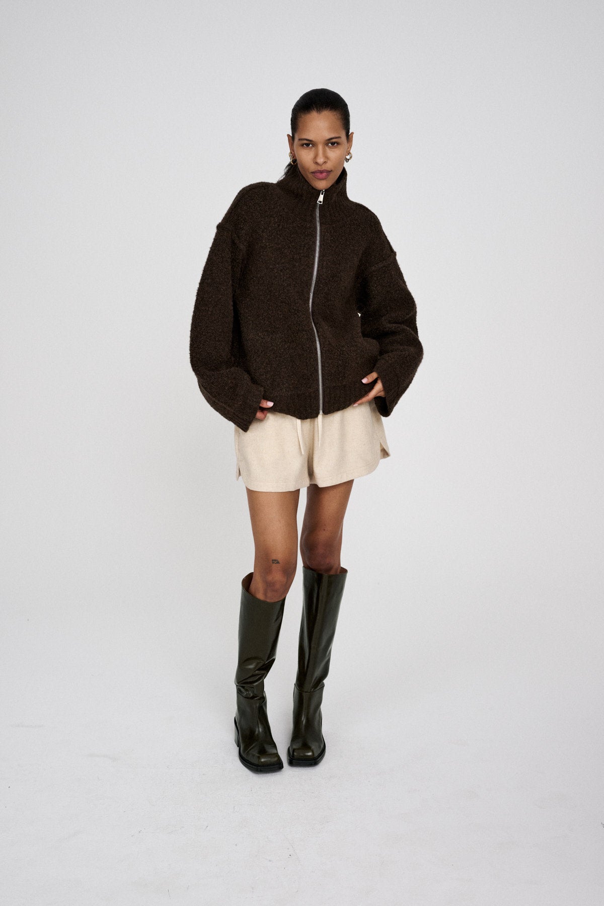 Sigal - Sheep knit high collar jacket I Grey melange 5 - Rabens Saloner - DK