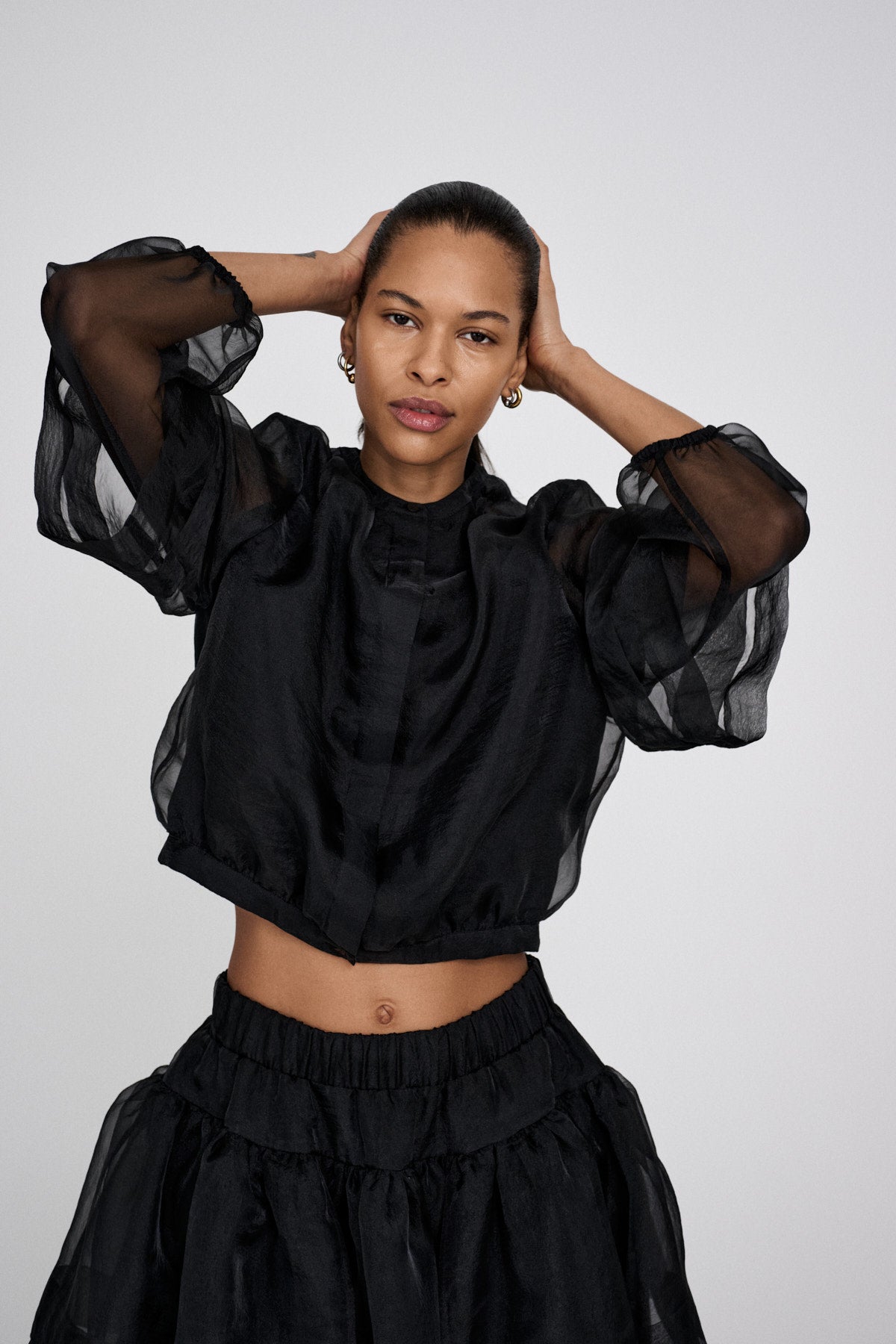 Everlyn - Organza layer shirt jacket I Black 5 - Rabens Saloner - DK