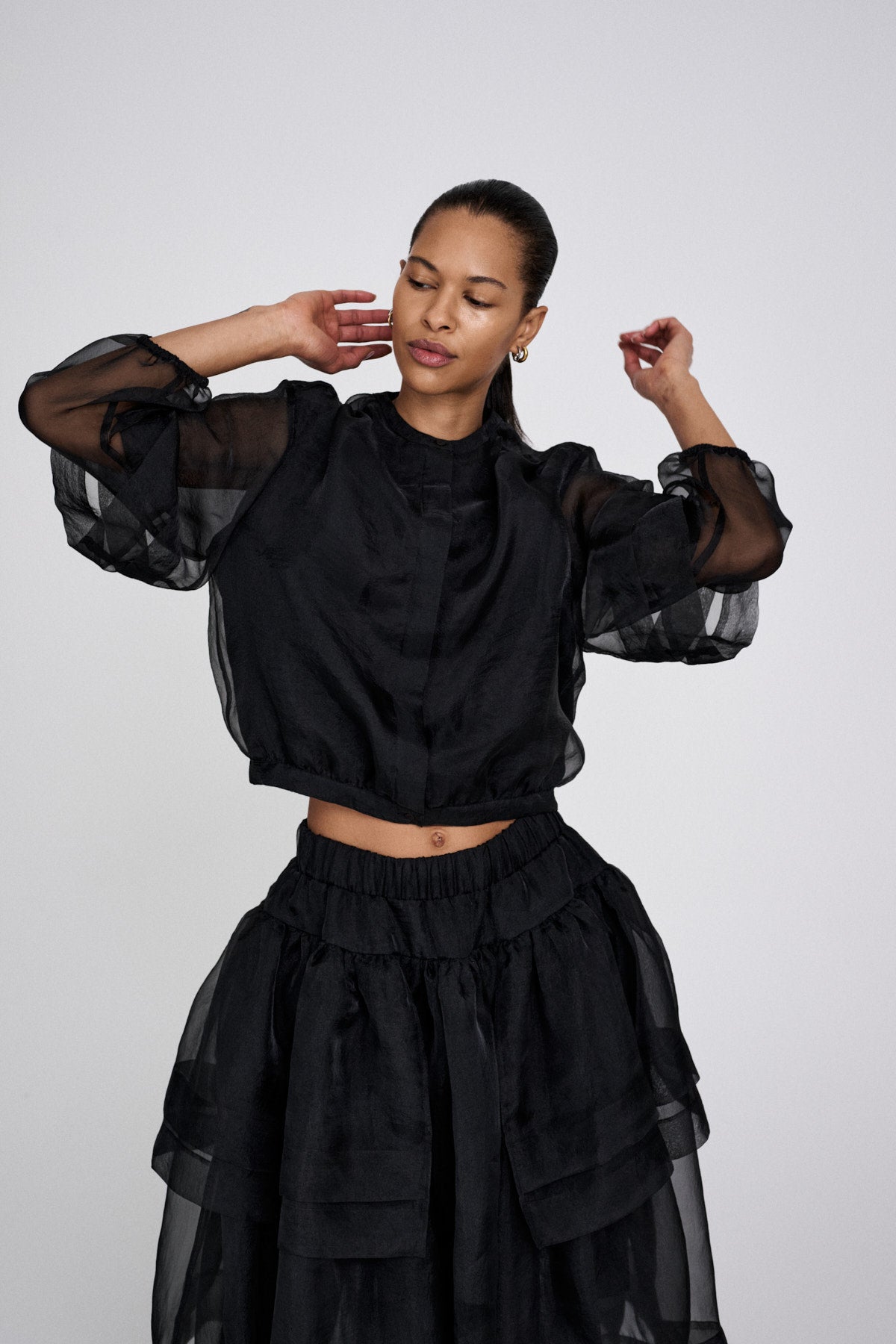 Everlyn - Organza layer shirt jacket I Black 4 - Rabens Saloner - DK