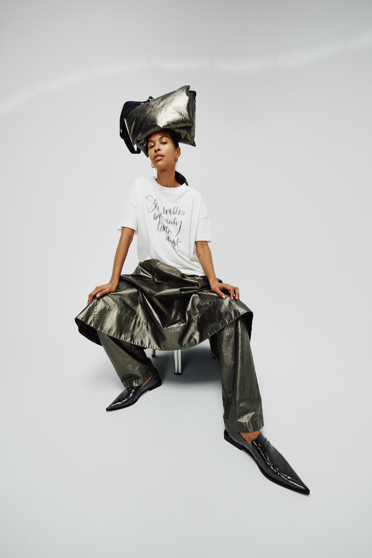 Ottavia - Foiled ripstop full skirt I Metallic olive 5 - Rabens Saloner - DK