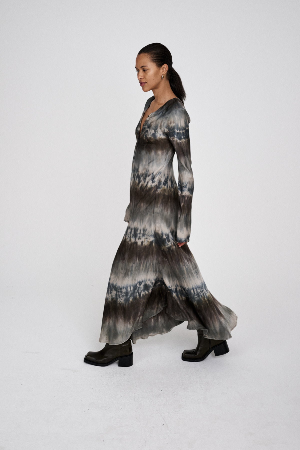Karin - Arizona long sleeve bias dress I Cement combo 2 - Rabens Saloner - DK