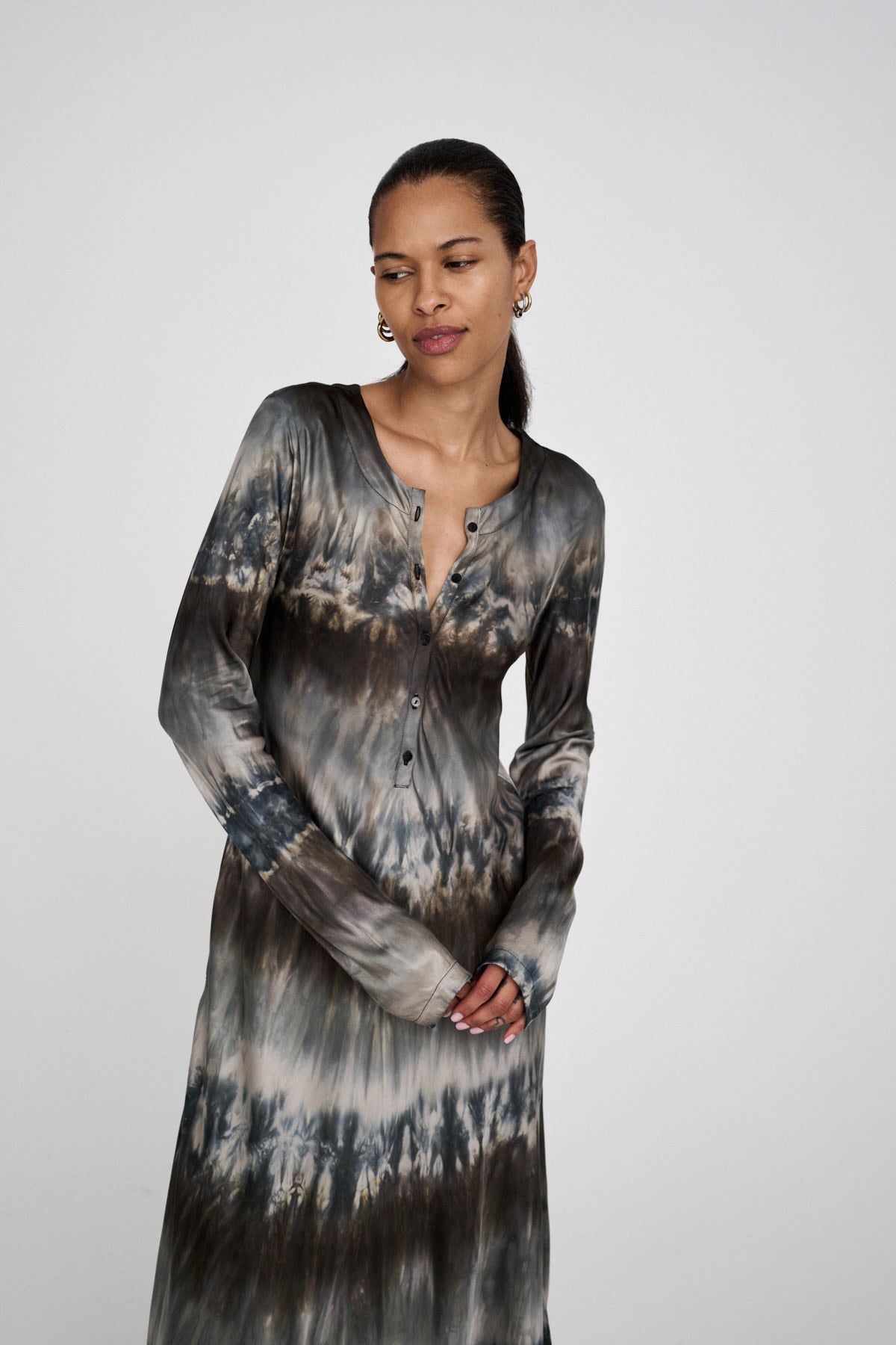 Karin - Arizona long sleeve bias dress I Cement combo 3 - Rabens Saloner - DK
