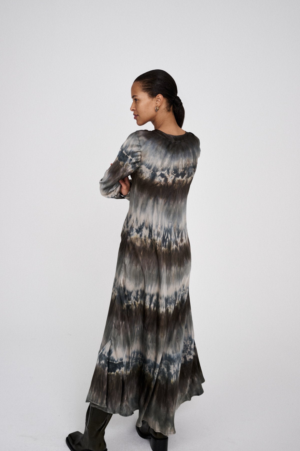 Karin - Arizona long sleeve bias dress I Cement combo 4 - Rabens Saloner - DK