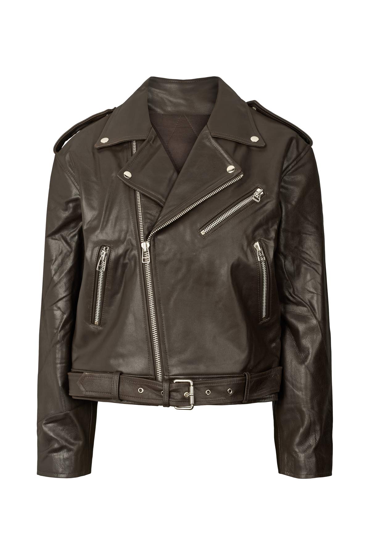 Davine - Leather biker jacket Coffee XS 11 - Rabens Saloner - DK