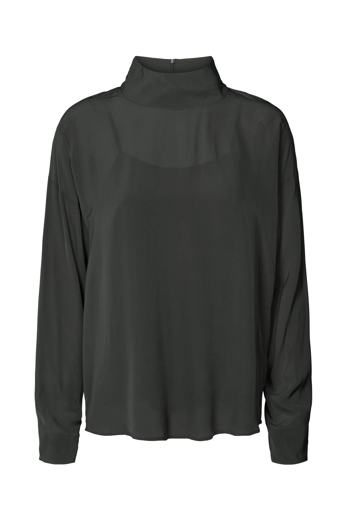 Evia - Matte drape zip sleeve blouse I Pirate black Pirate black XS 1 - Rabens Saloner - DK