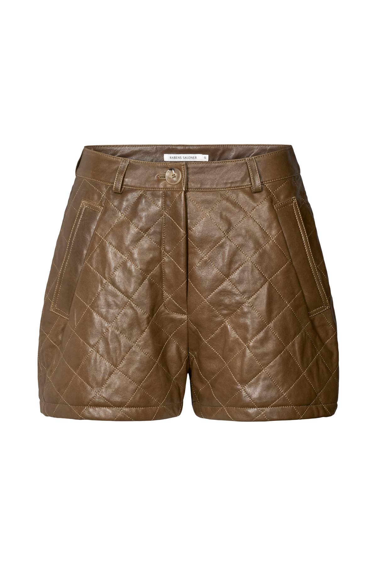 Bet - Quilted leather shorts I Olive Olive XS 10 - Rabens Saloner - DK