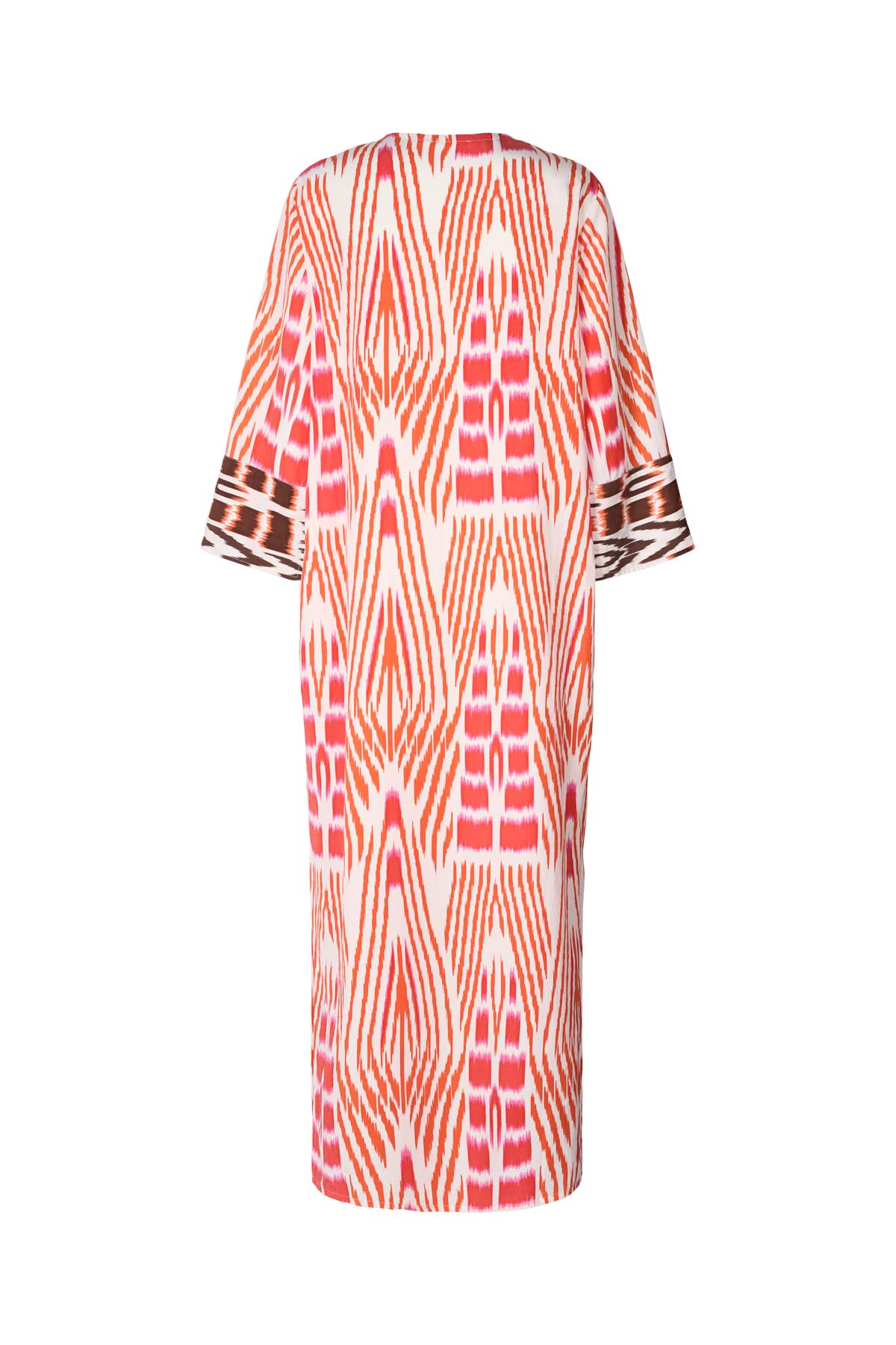 Karimalou - Ikat combo kaftan I Mandarin pink ivory & coffee combo 5 - Rabens Saloner - DK