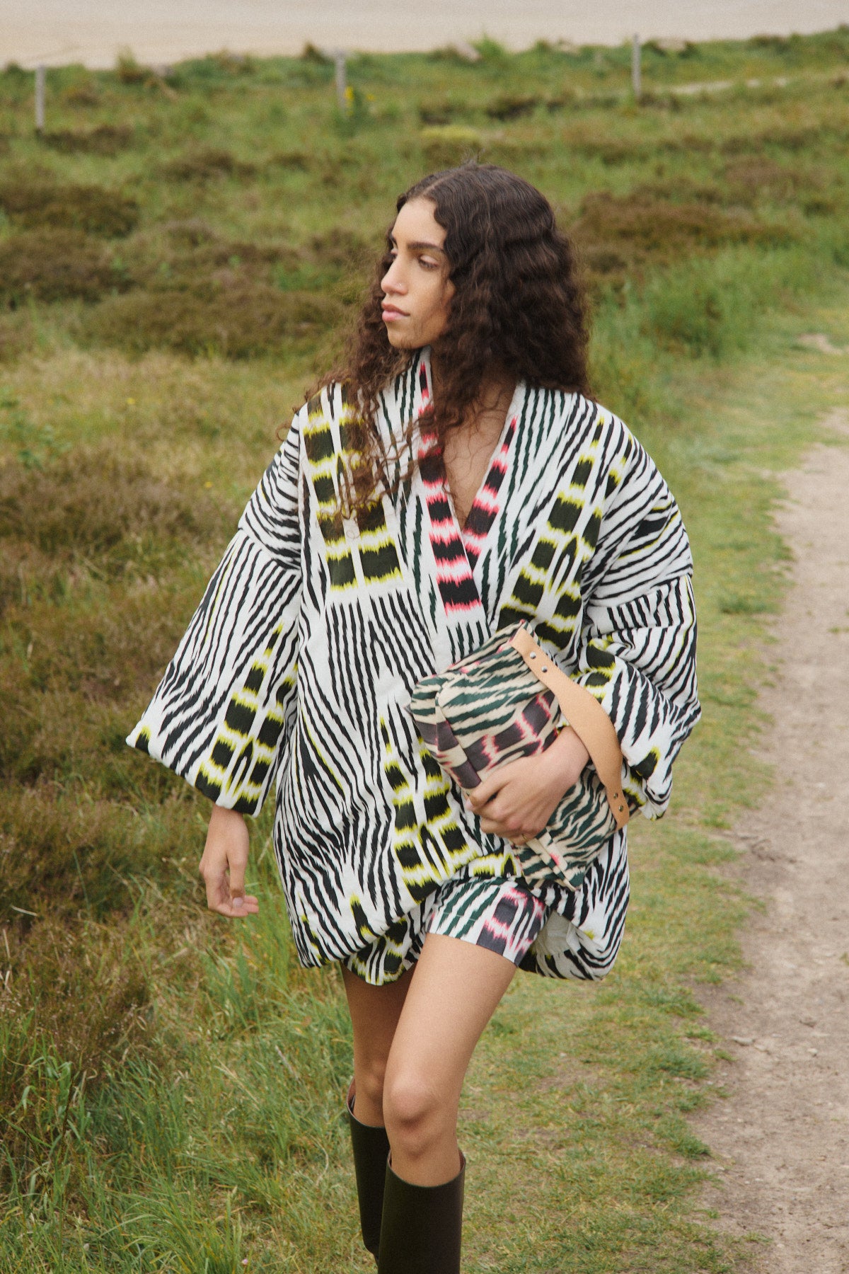 Abba - Ikat combo padded kimono I Forest pink sand & citrus combo 5 - Rabens Saloner - DK