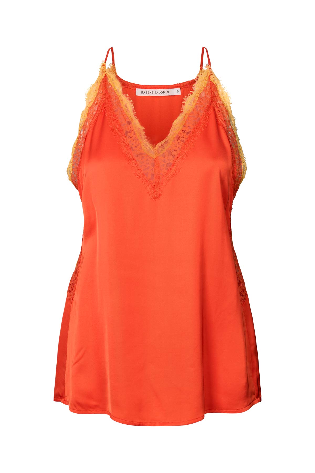 Soho - Contrast lace camisole top I Deep mandarin Deep mandarin XS 6 - Rabens Saloner - DK