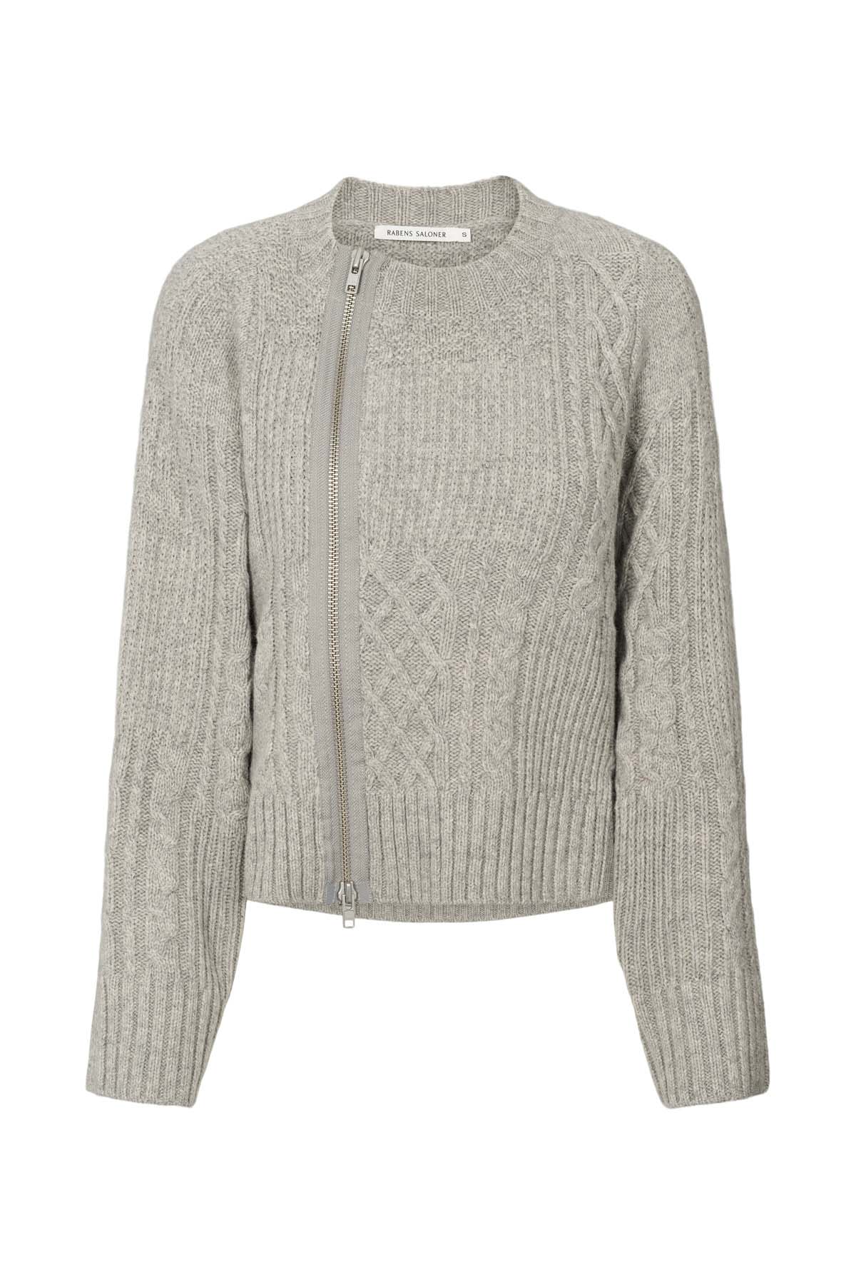 Luka - Patchwork knit cardigan I Light grey melange Light grey melange XS 1 - Rabens Saloner - DK
