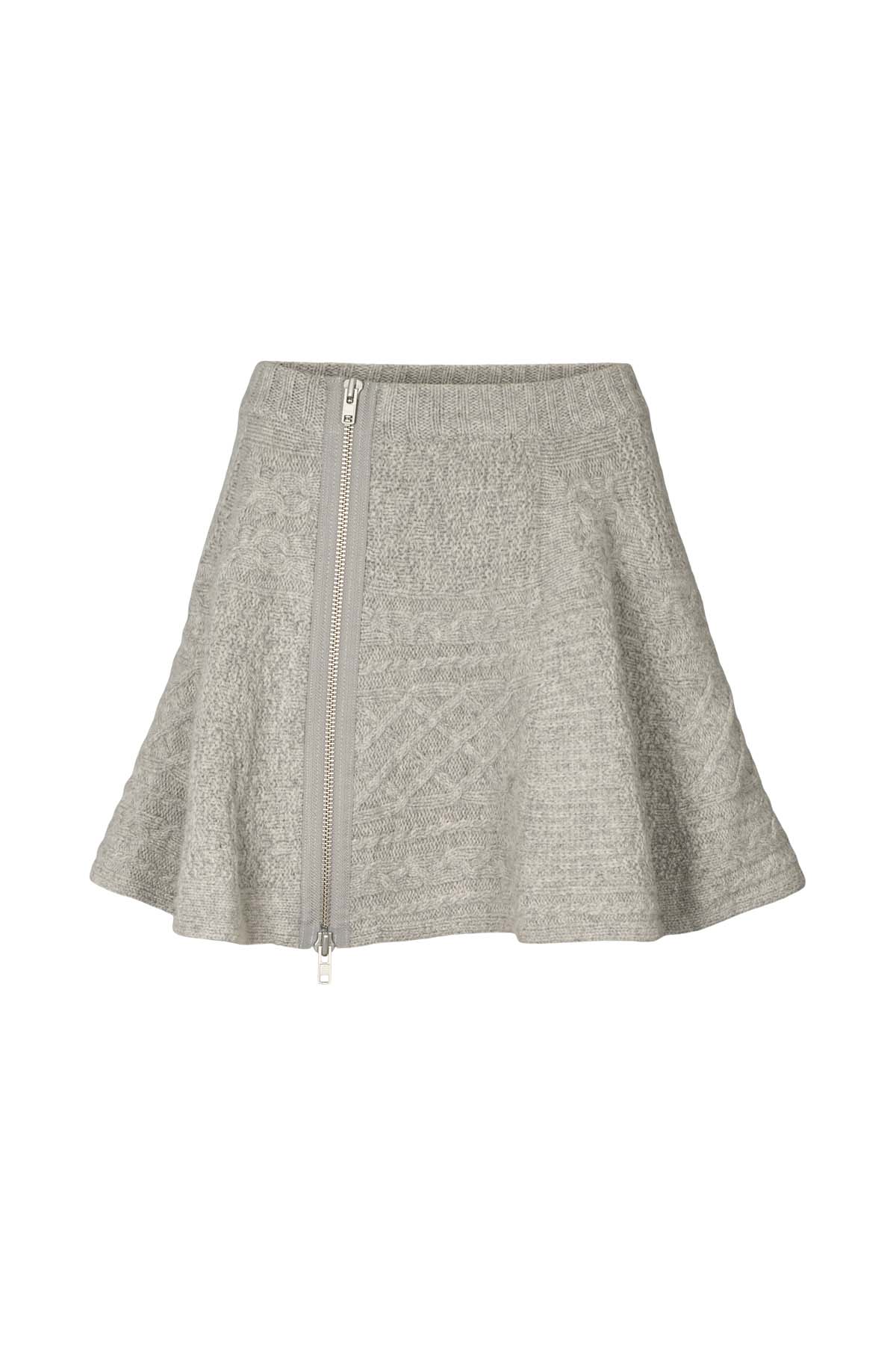 Joleen - Patchwork knit skirt I Light grey melange Light grey melange XS 1 - Rabens Saloner - DK