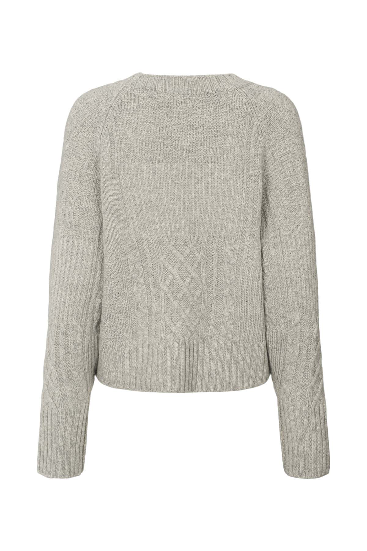 Baze - Patchwork knit cropped sweater I Light grey melange 5 - Rabens Saloner - DK