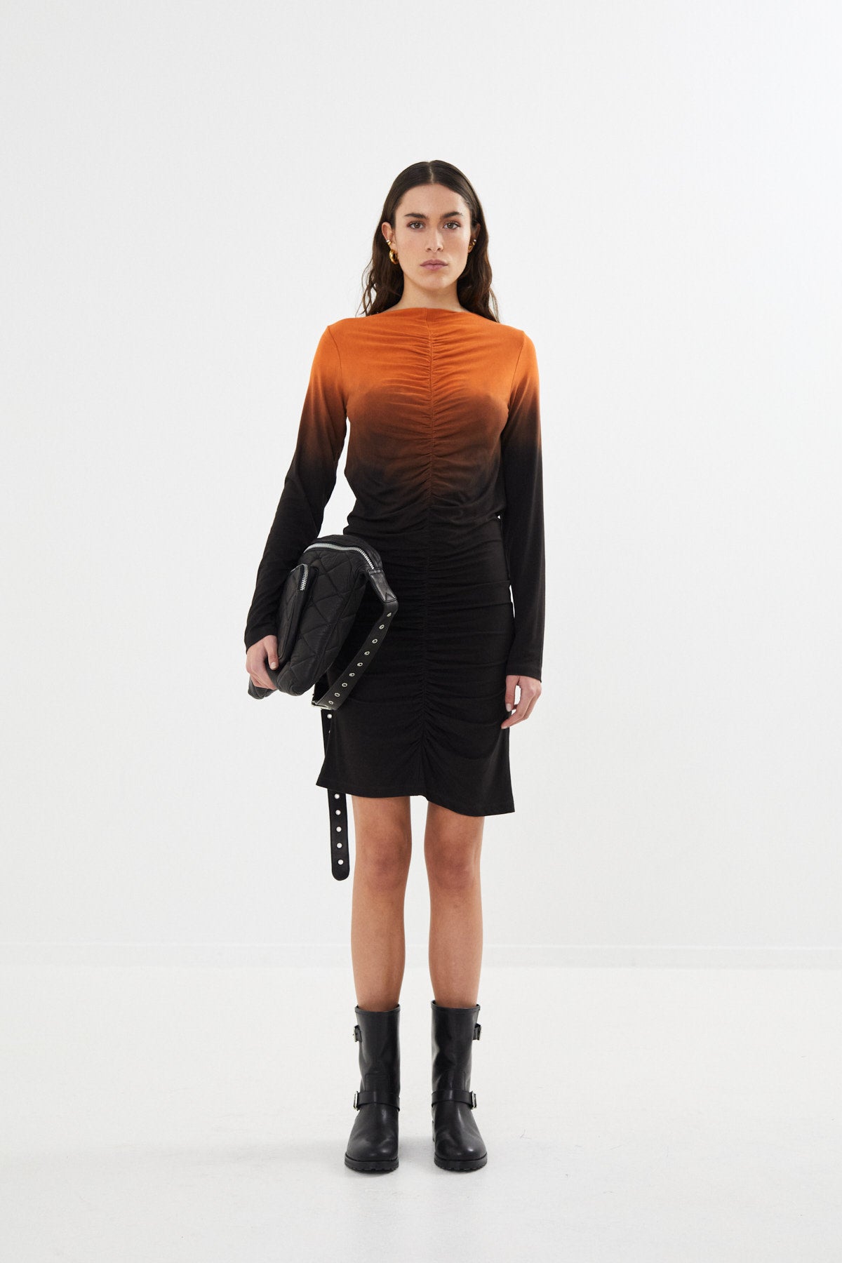 PreLoved Isja - Flow gather short dress I Burnt orange combo - S 4 - Rabens Saloner - DK