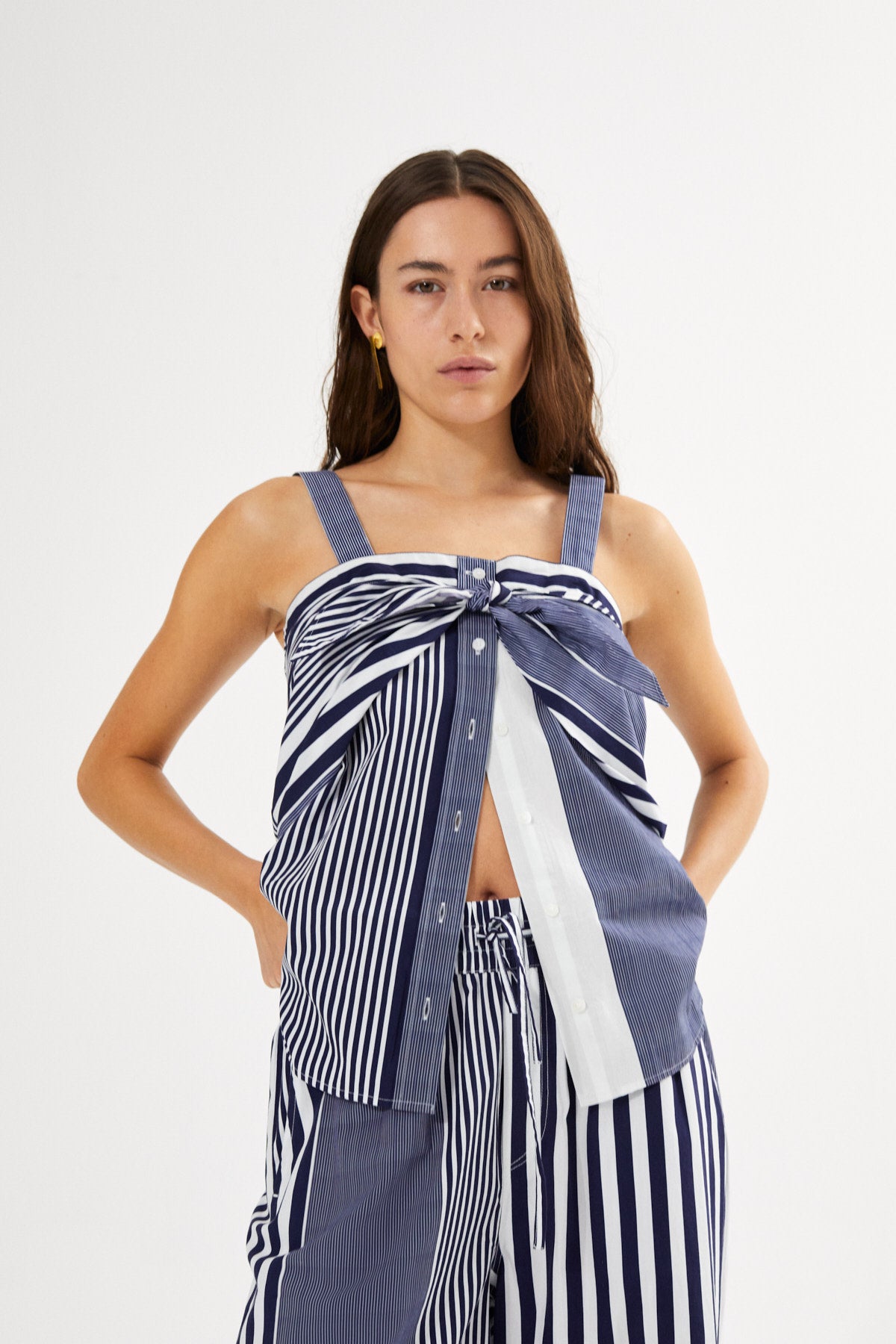 PreLoved Bibs - Medley stripe tie front top I Navy stripe - XS 3 - Rabens Saloner - DK