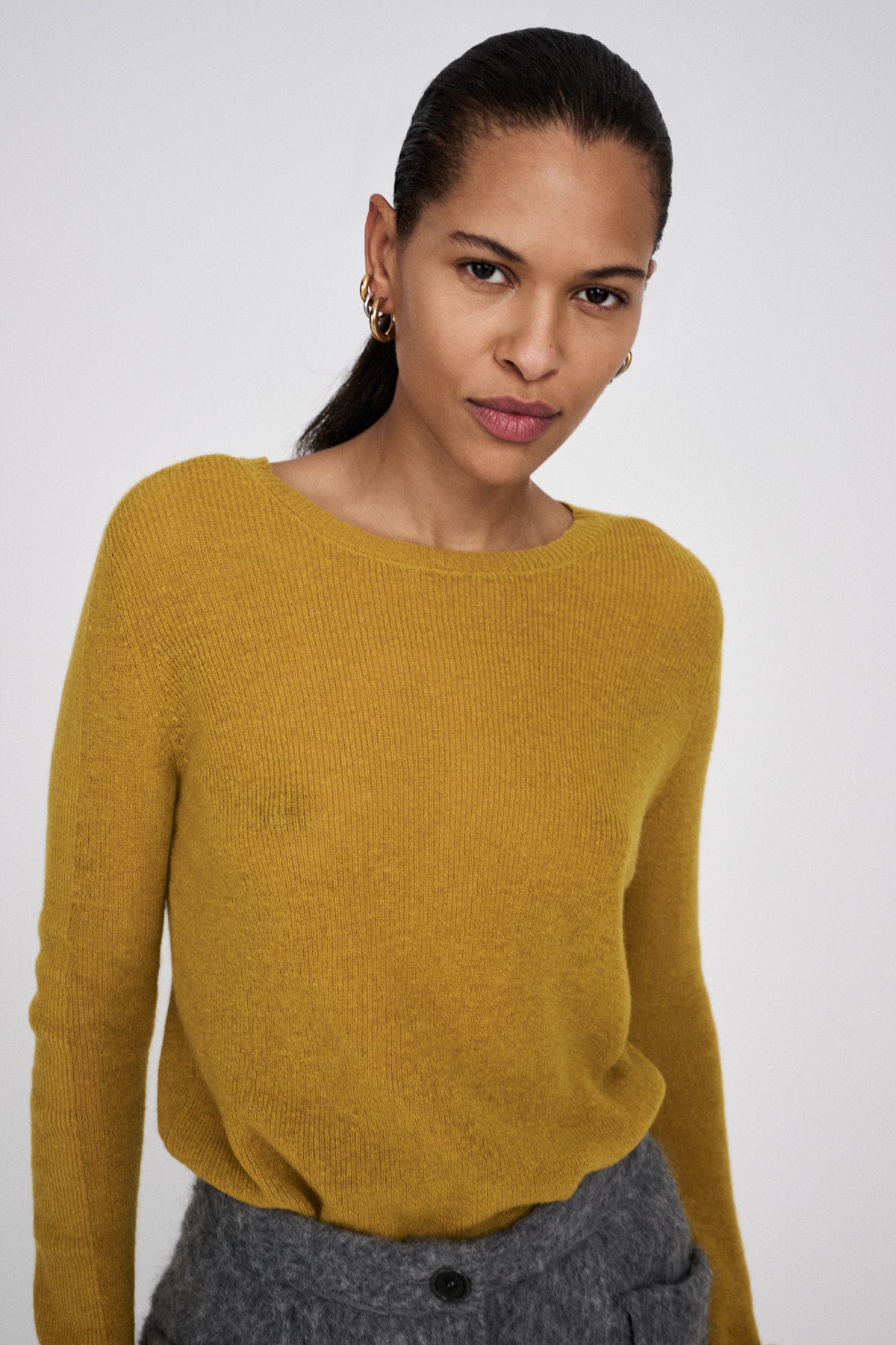 PreLoved Shauna - Waffled knit long sleeve top I Mustard - XL 3 - Rabens Saloner - DK