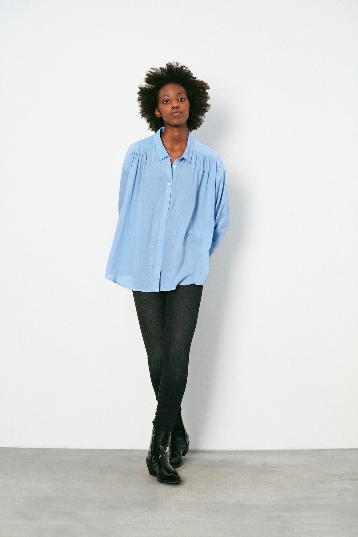 PreLoved Loulou - Herringbone gathered shirt - XS 3 - Rabens Saloner - DK