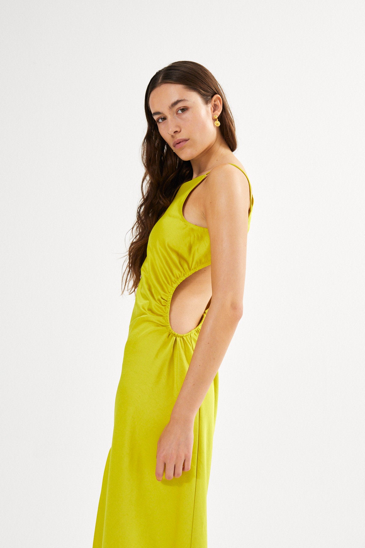 PreLoved Pandora - Techno drape fitted dress I Acid yellow - S 4 - Rabens Saloner - DK