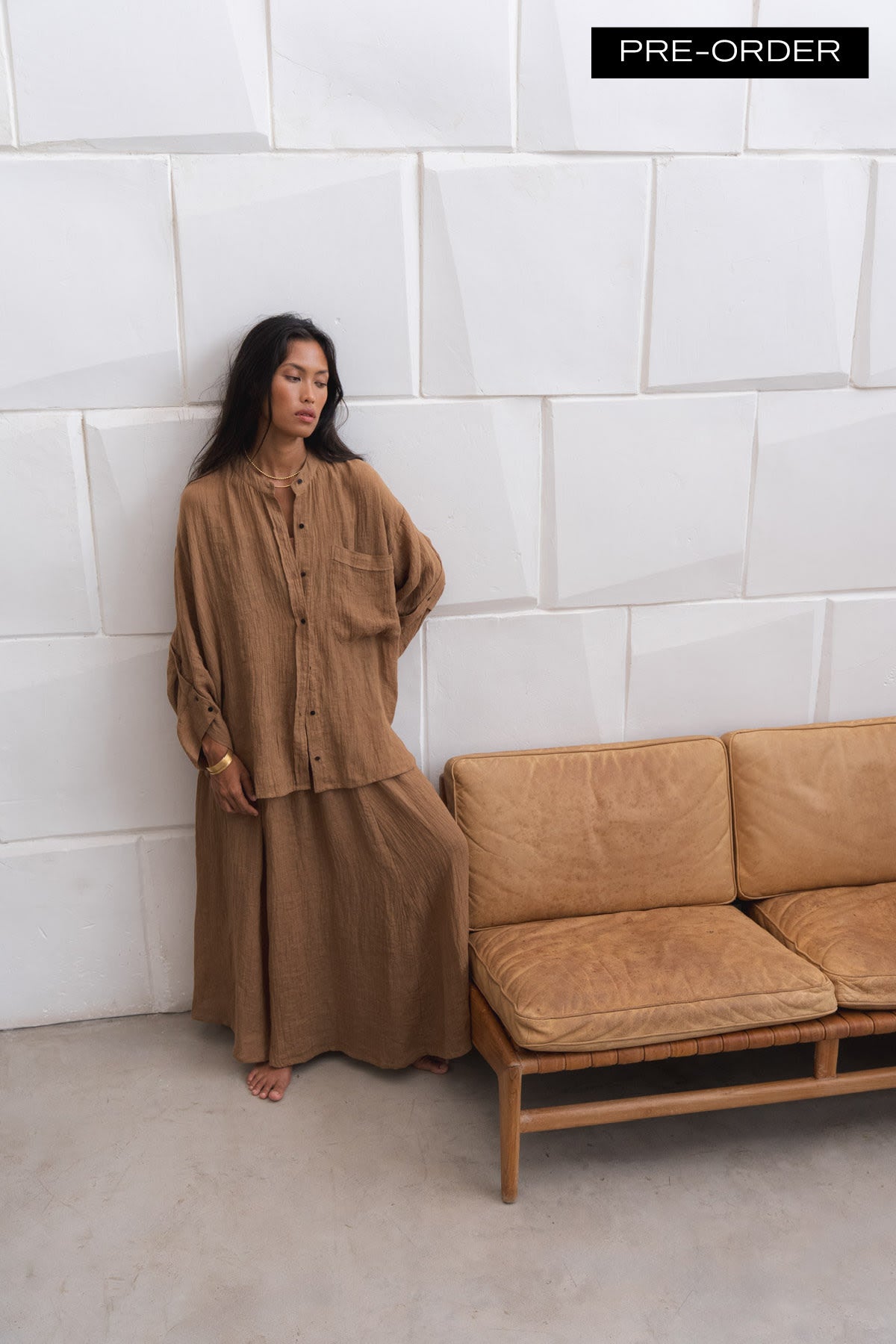 Jumana - PRE-ORDER I Crinkled flared skirt I Walnut 1 - Rabens Saloner - DK