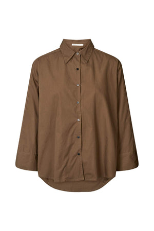 Chloe - Poplin full shirt I Dark brown Dark brown XS 1 - Rabens Saloner - DK