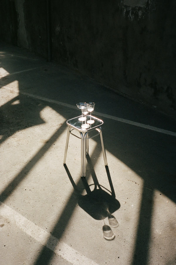 Aluminium Stool with Mirror Seat I Set of 2 - Rabens Apartment I Silver 1 - Rabens Saloner - DK