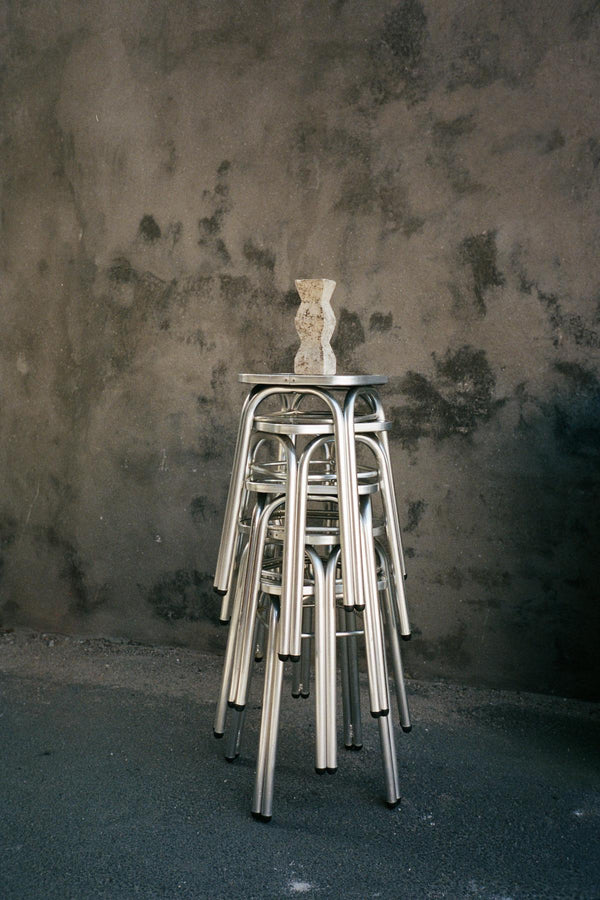 Aluminium Stool with Mirror Seat I Set of 2 - Rabens Apartment I Silver 2 - Rabens Saloner - DK