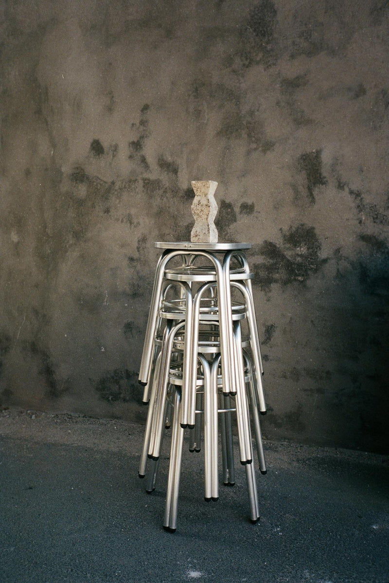 Aluminium Stool with Mirror Seat I Set of 2 - Rabens Apartment I Silver 2 - Rabens Saloner - DK