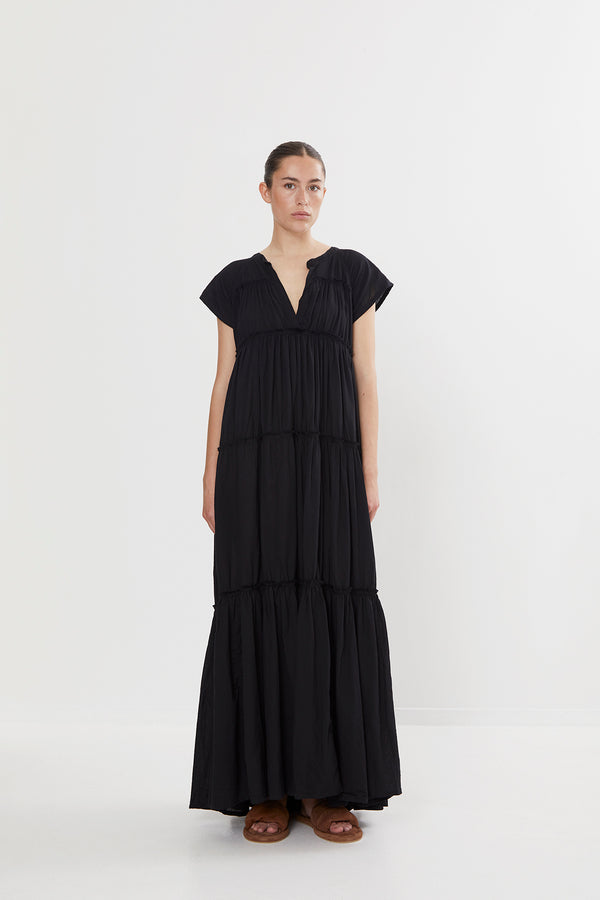 Gisele - Cotton flare long dress I Black    1 - Rabens Saloner - DK