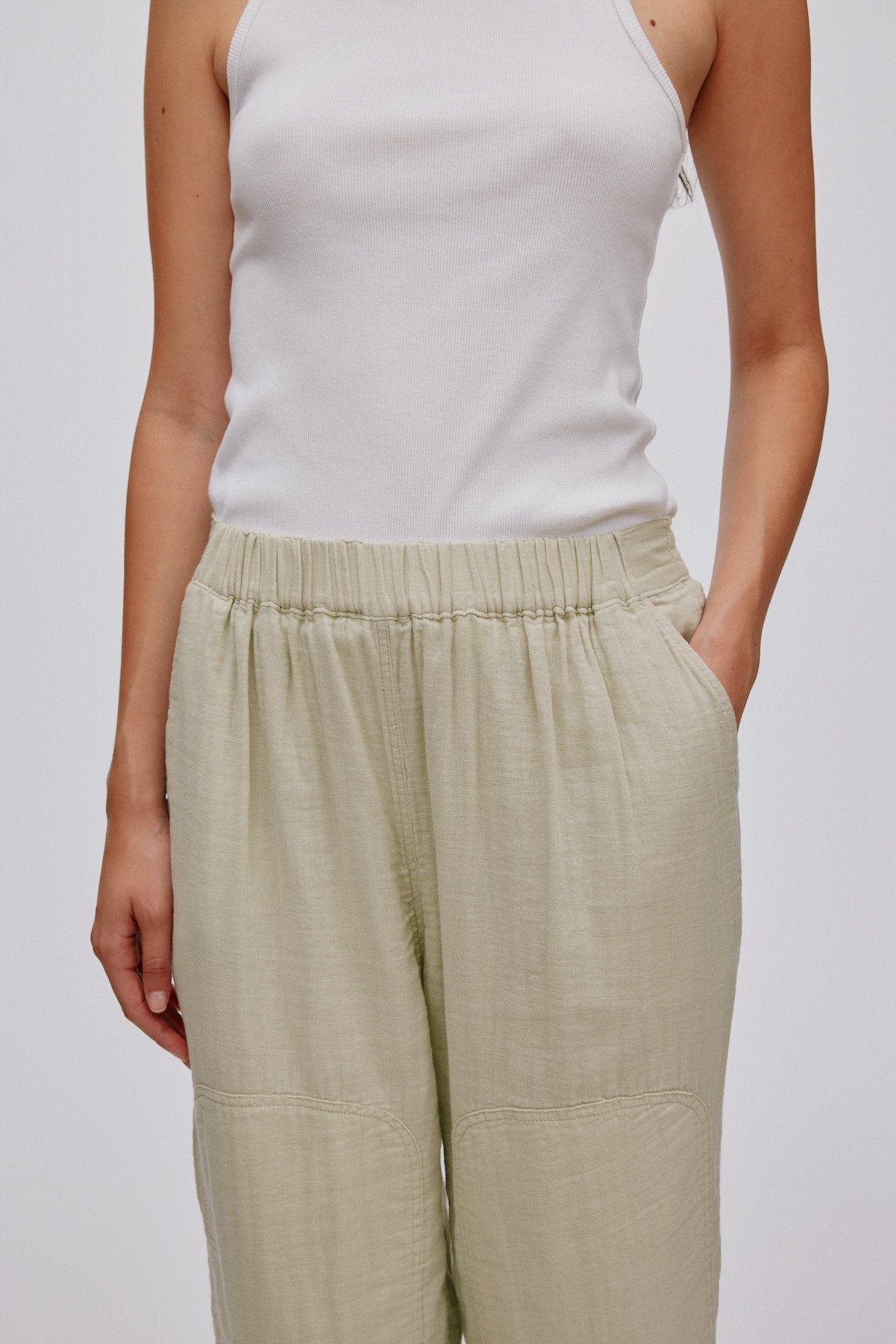 Johanne - Cotton double knee patch pants I Light sage