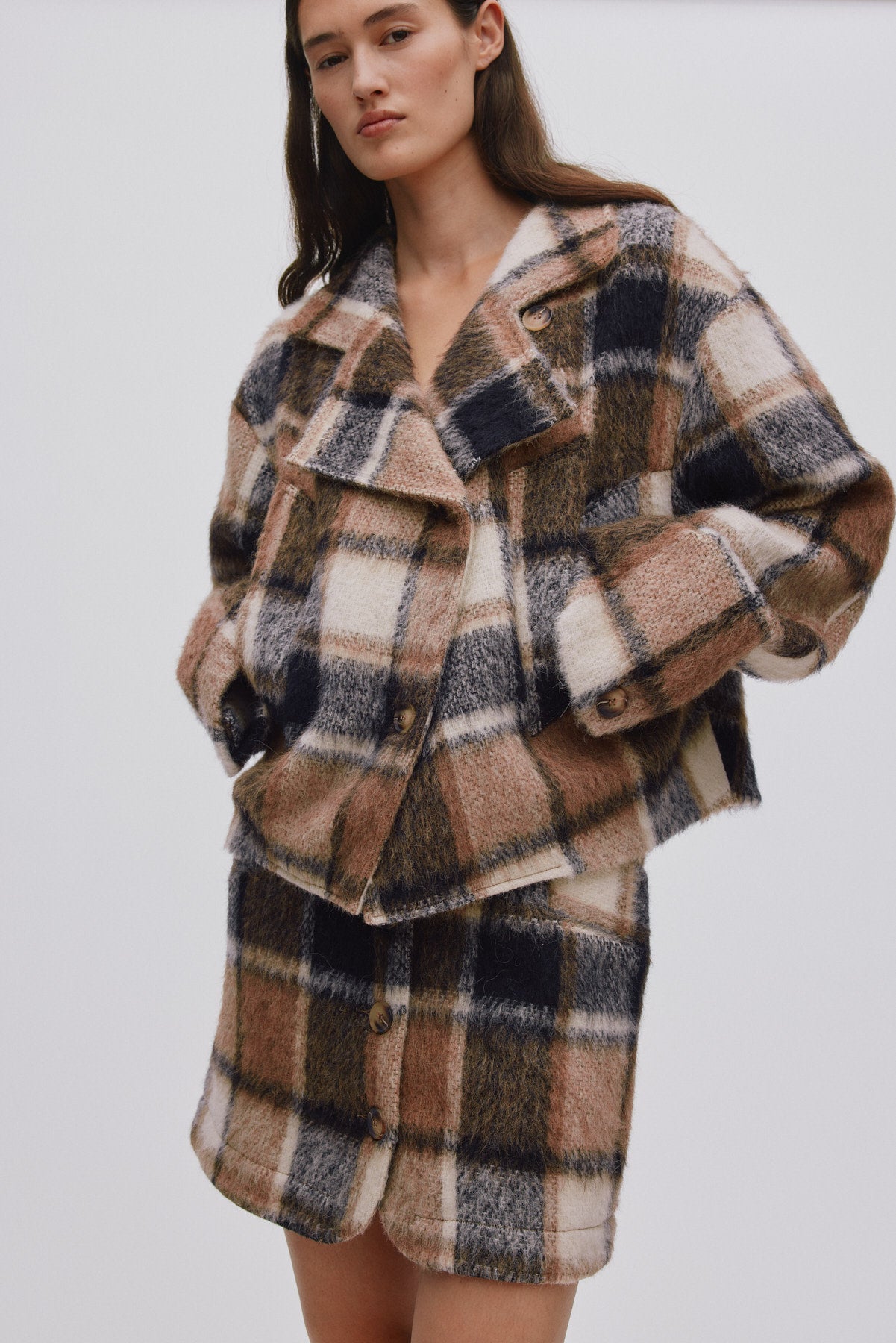 Ehsan - Jumbo check jacket I Brown check 1 - Rabens Saloner - DK