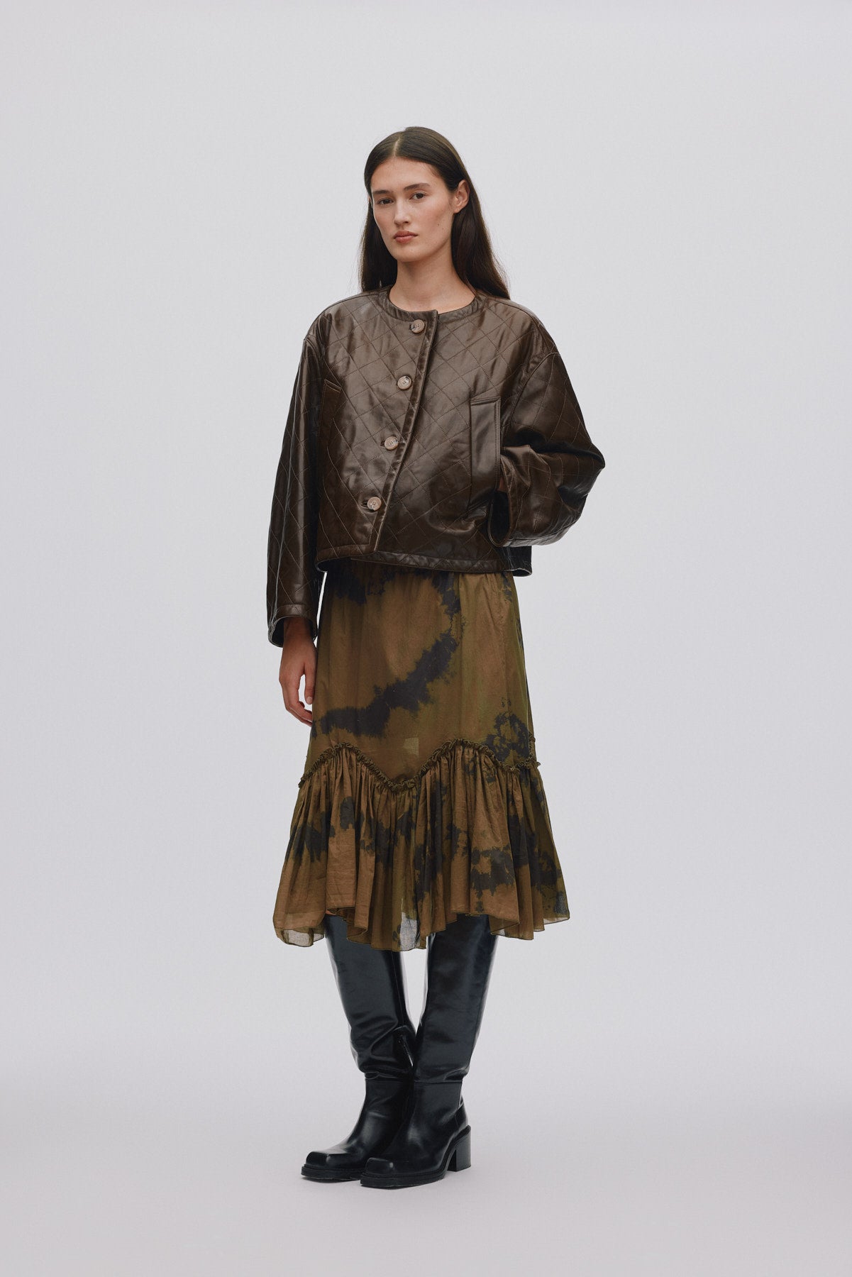 Berra - Quilted leather jacket I Olive 1 - Rabens Saloner - DK