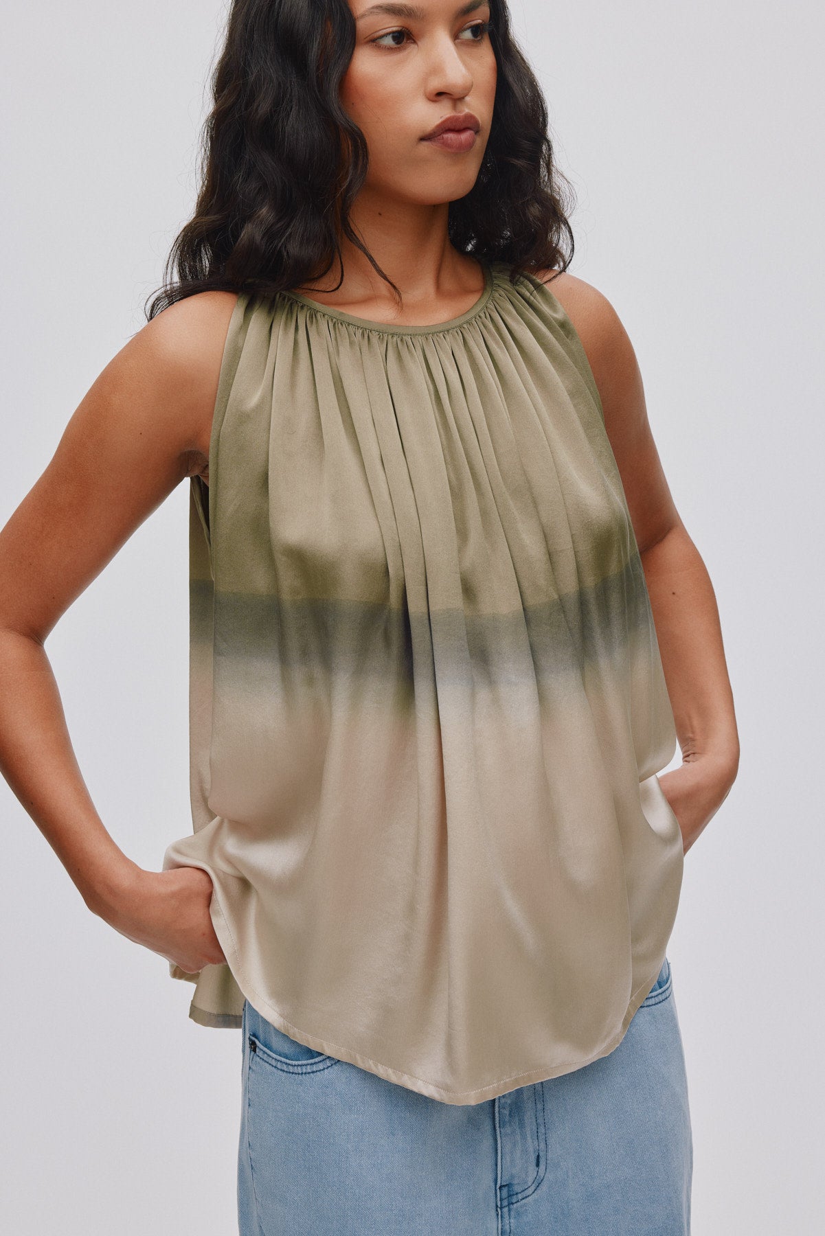 Sabel - Horizon gathered halter top I Cement combo 5 - Rabens Saloner - DK