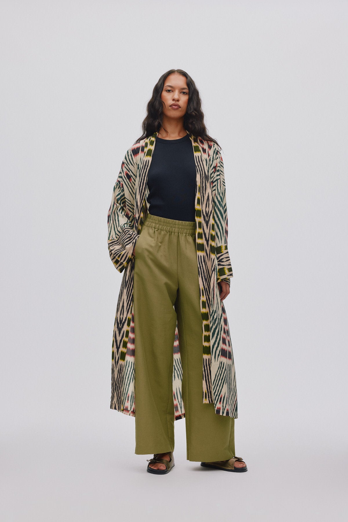 Sunita - Ikat combo robe dress I Forest pink sand & citrus combo 1 - Rabens Saloner - DK