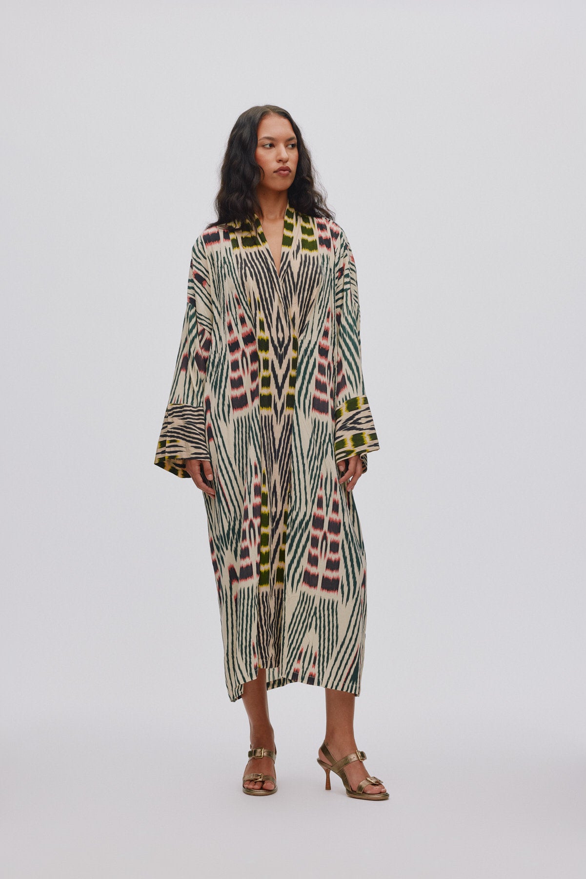 Sunita - Ikat combo robe dress I Forest pink sand & citrus combo 6 - Rabens Saloner - DK