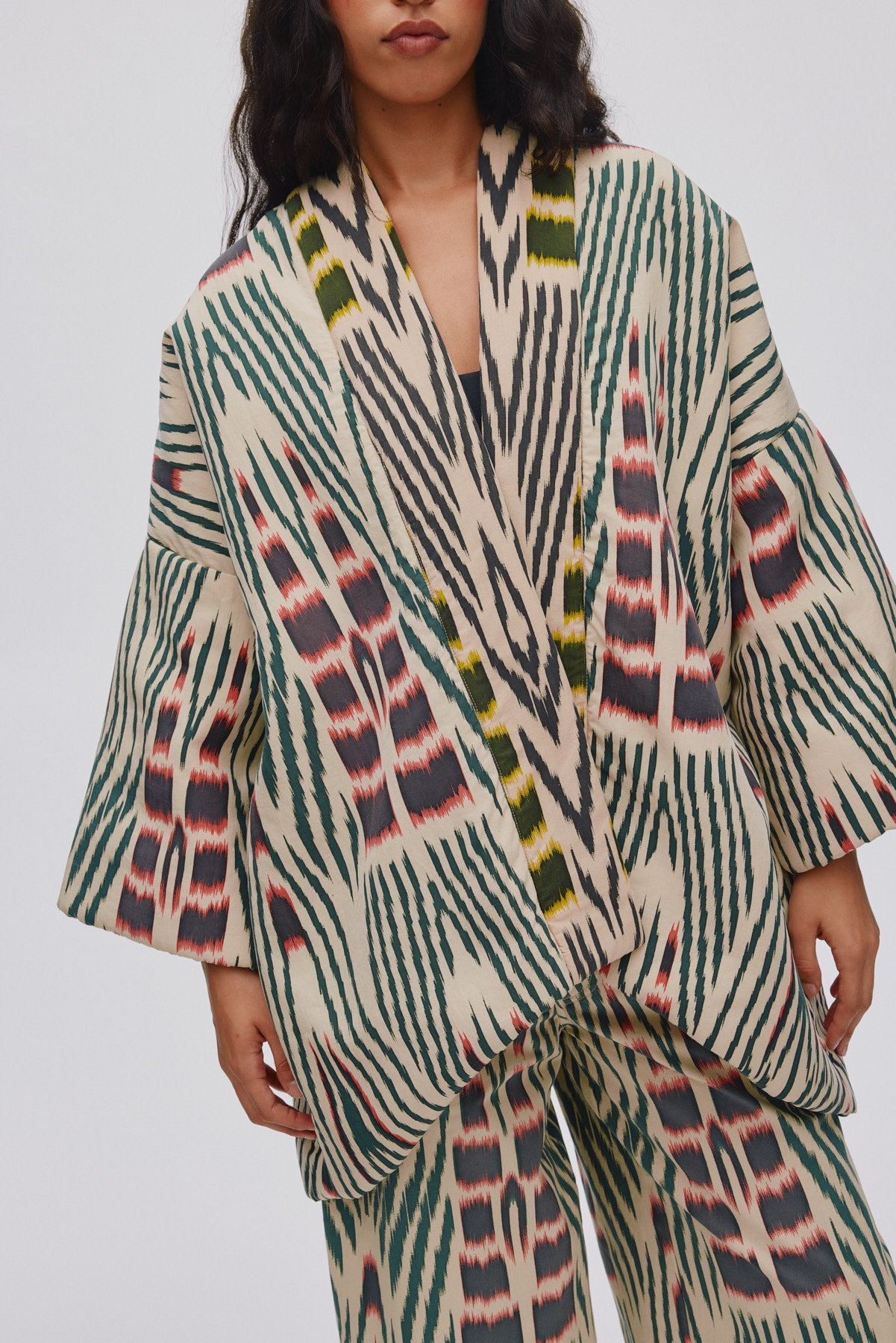 Abba - Ikat combo padded kimono I Forest pink sand & citrus combo 3 - Rabens Saloner - DK