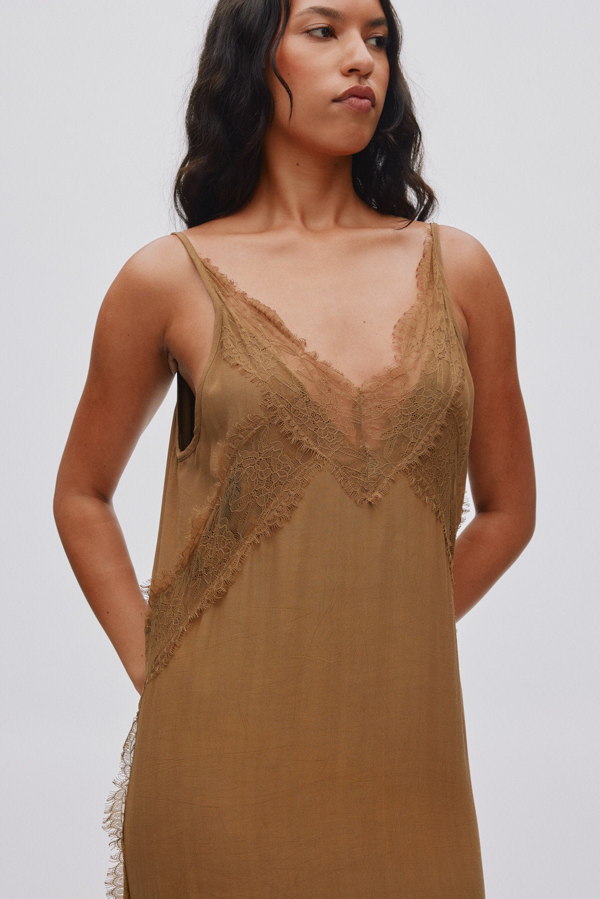Lilou - Sheer lace panelled dress I Hazelnut 3 - Rabens Saloner - DK