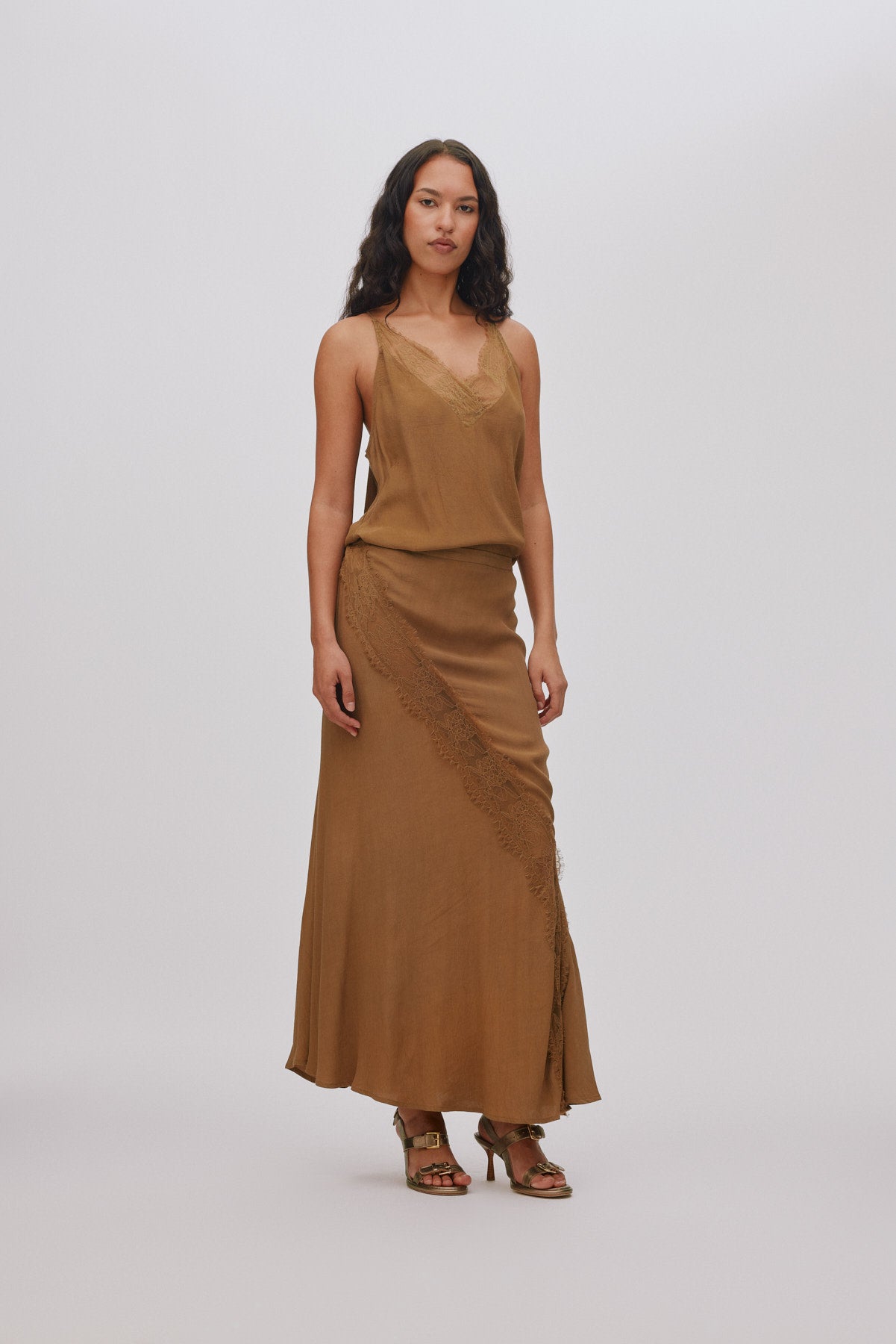 Leia - Sheer lace skirt I Hazelnut 1 - Rabens Saloner - DK