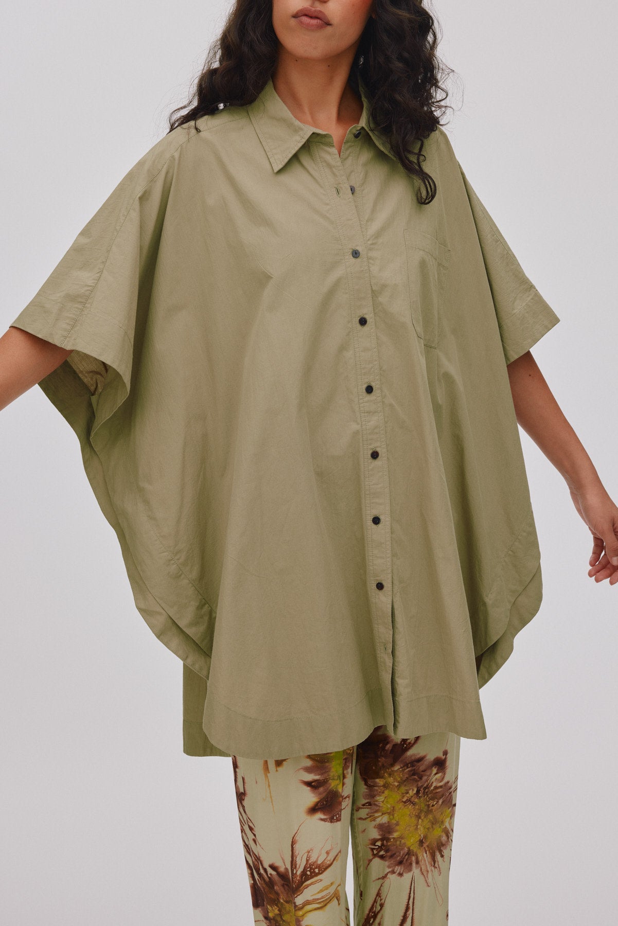 Berta - Poplin curved hem shirt dress I Light blue