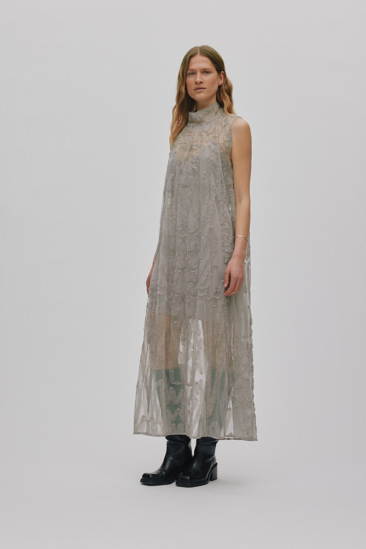 Allison - Splash netting long dress I Silver grey 2 - Rabens Saloner - DK