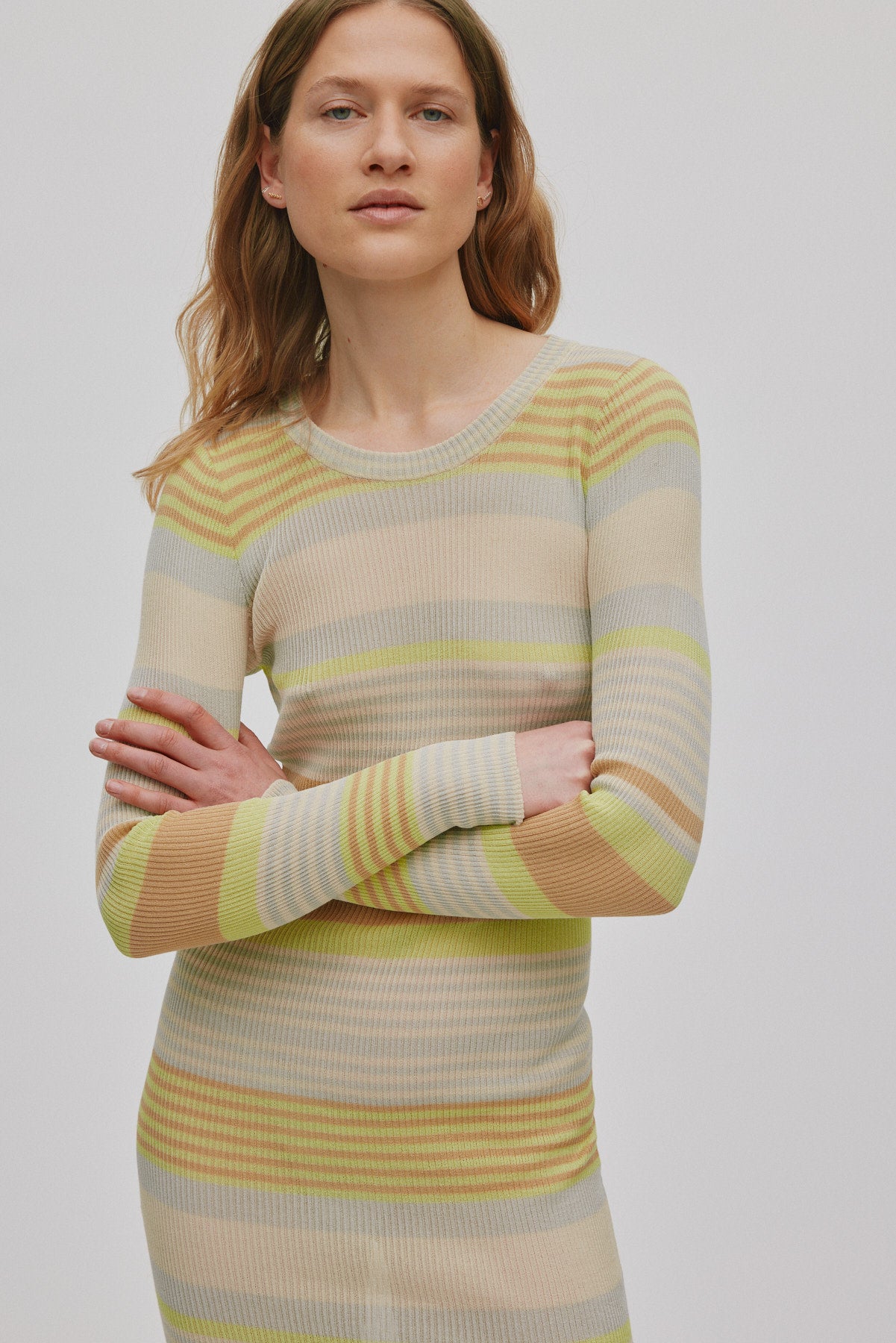Inua - Ribbed stripes knit dress I Soft lime stripe 2 - Rabens Saloner - DK