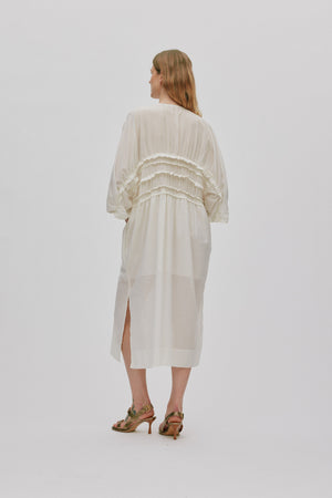 Ina - Voile frill gathered dress I Chalk 4 - Rabens Saloner - DK