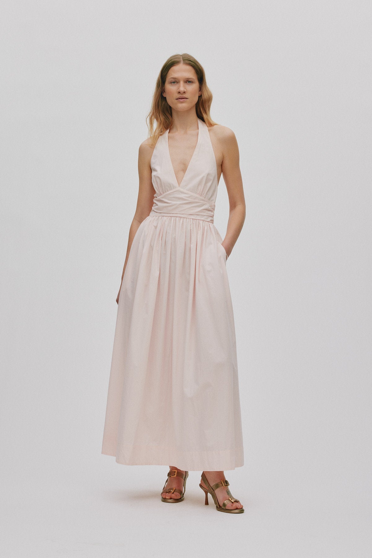 Izette - Poplin halter dress I Light rose 2 - Rabens Saloner - DK