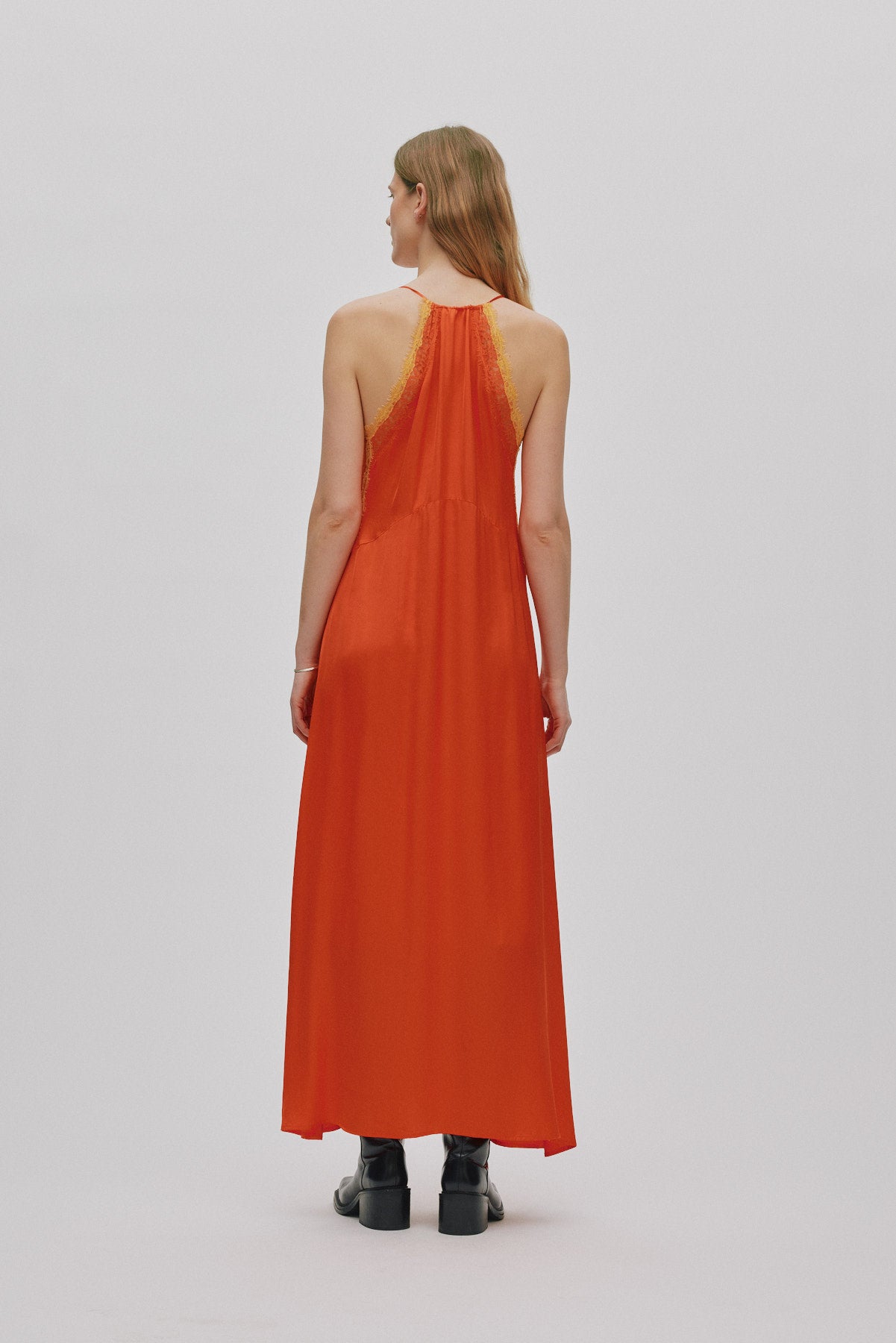 Chefira - Contrast lace camisole dress I Deep mandarin 4 - Rabens Saloner - DK
